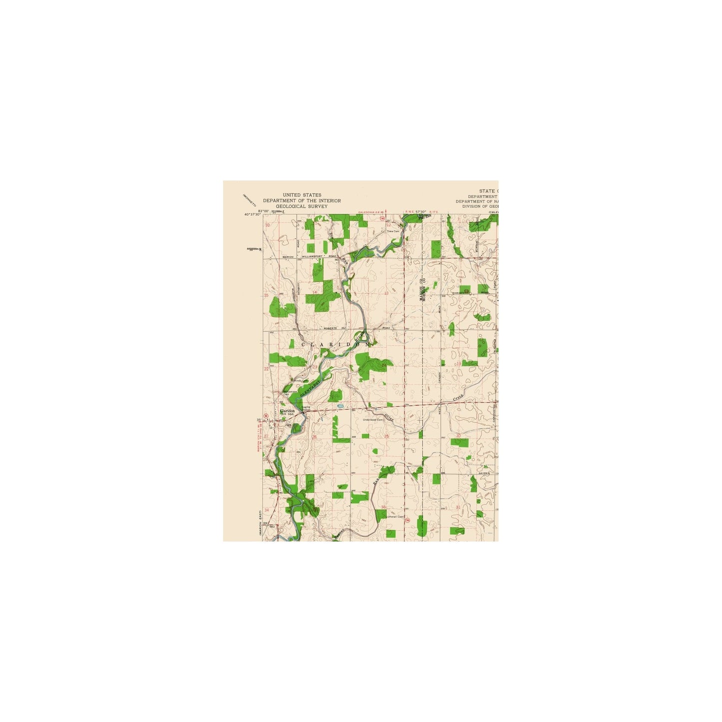 Topographical Map - Denmark Ohio Quad - USGS 1961 - 23 x 30.14 - Vintage Wall Art