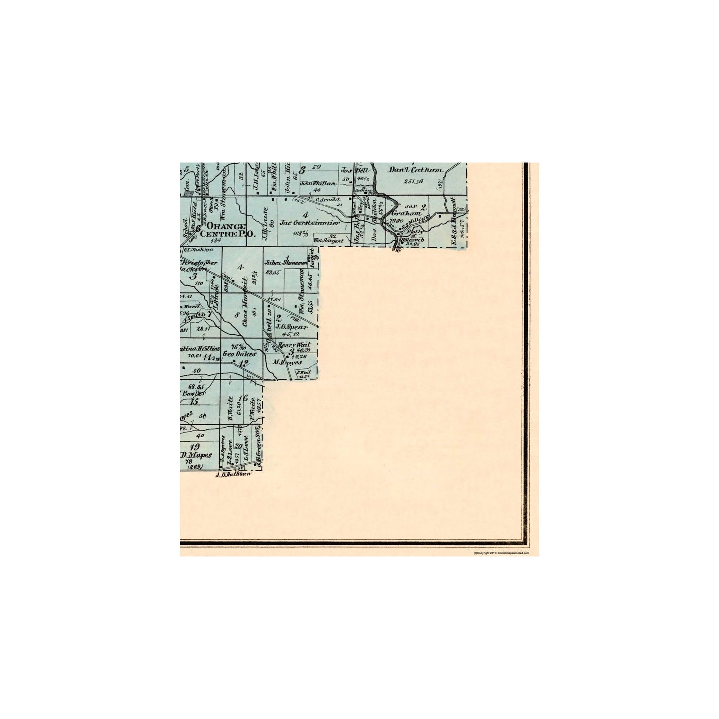 Historic City Map - Orange Ohio - Titus 1876 - 23 x 25.25 - Vintage Wall Art