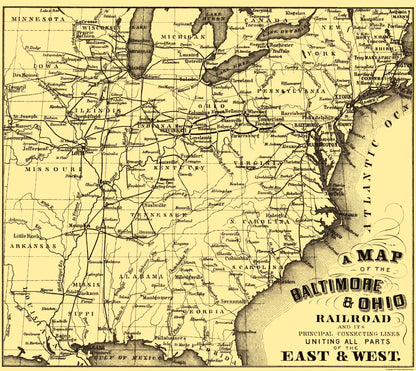 Railroad Map - Baltimore and Ohio Railroad - Hoen 1860 - 23 x 25.81 - Vintage Wall Art