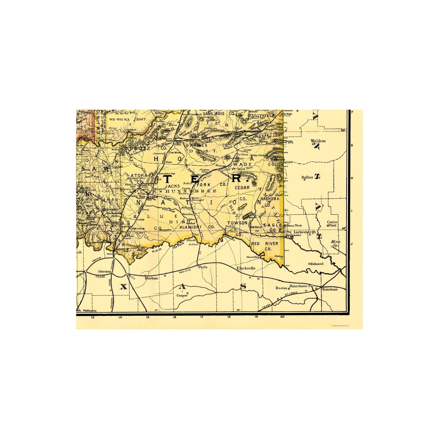 Historic State Map - Oklahoma Indian Territory - Rand McNally 1894 - Vintage Wall Art