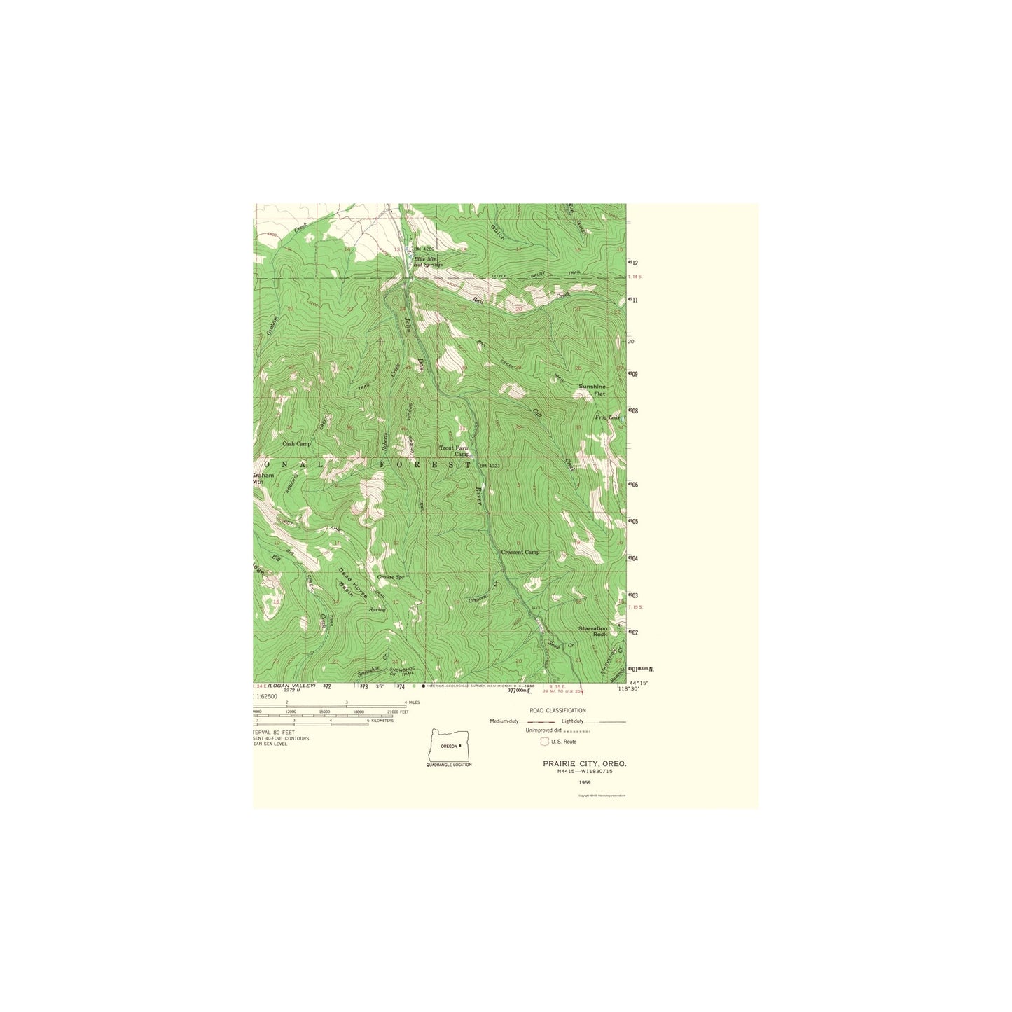 Topographical Map - Prairie City Oregon Quad - USGS 1968 - 23 x 27.53 - Vintage Wall Art