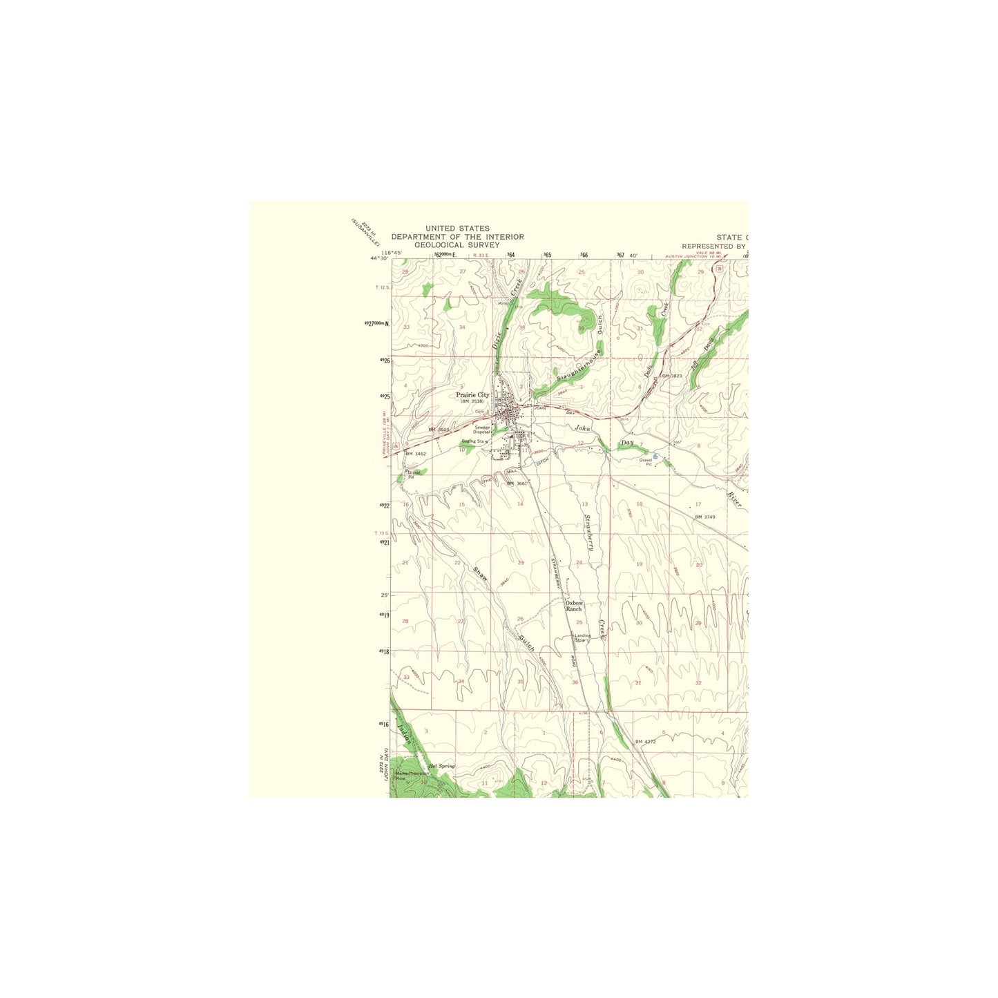 Topographical Map - Prairie City Oregon Quad - USGS 1968 - 23 x 27.53 - Vintage Wall Art