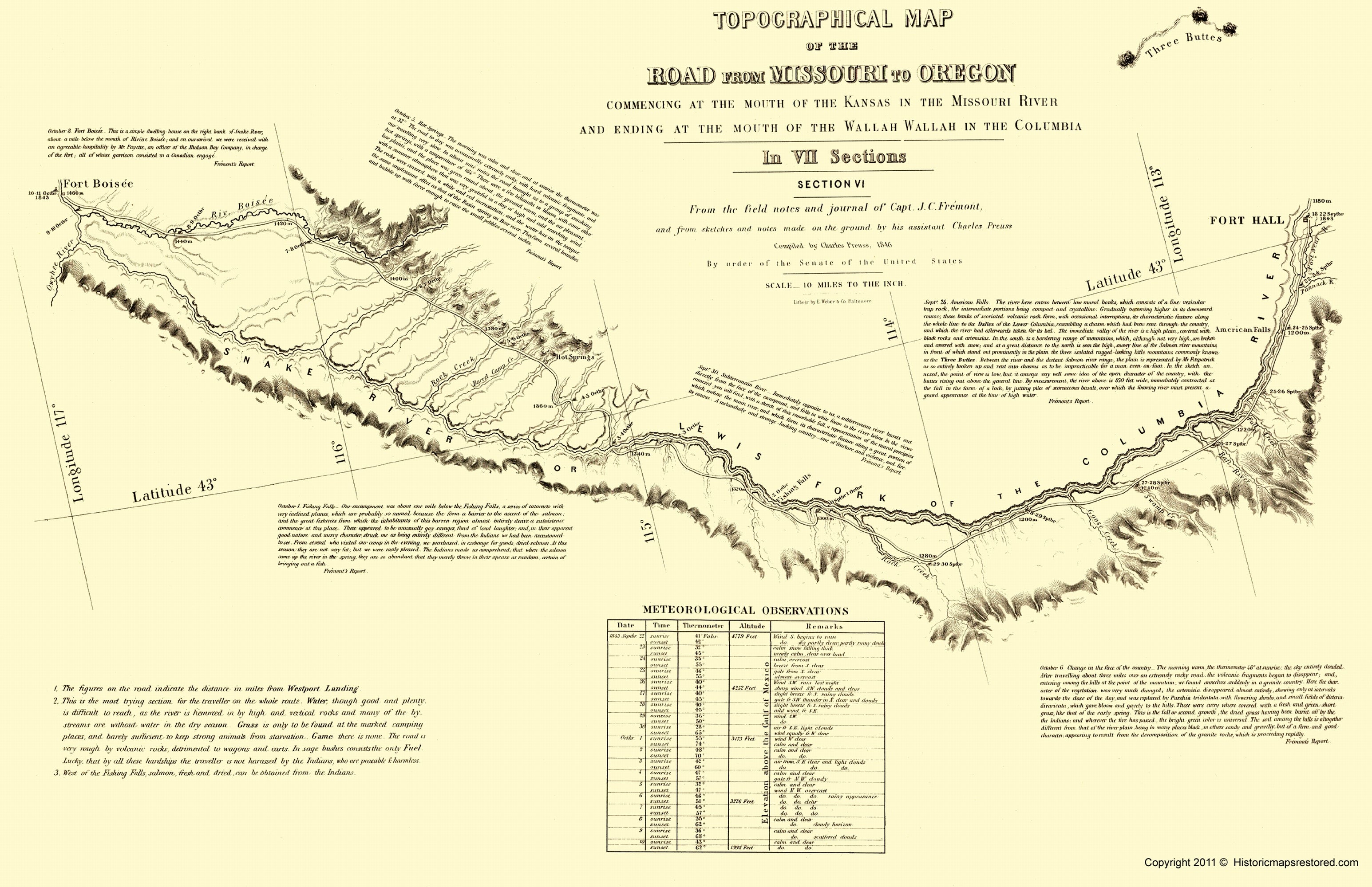 Topographical Map Oregon Trail Idaho 6 Of 7 Fremont 1846 23 X 35 Maps Of The Past 7298