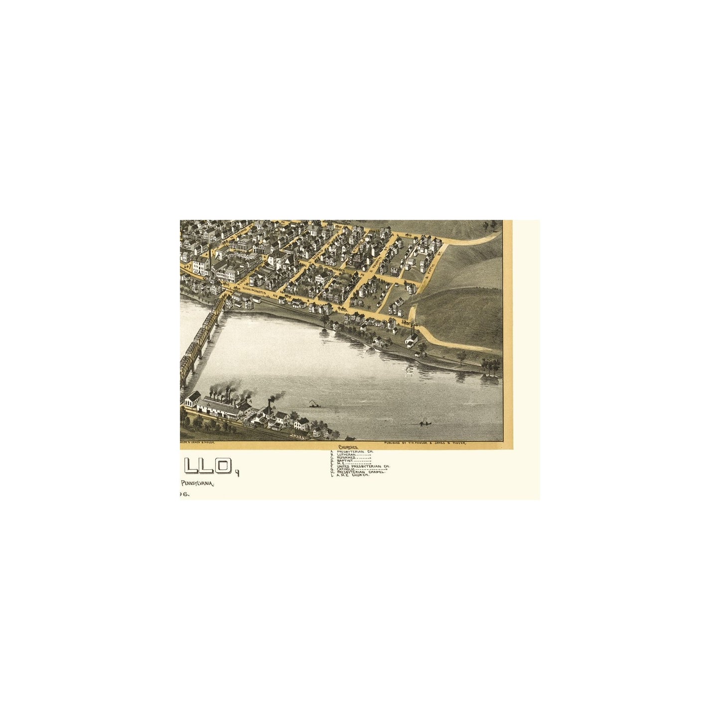 Historic Panoramic View - Apollo Pennsylvania - Moyer 1896 - 29.57 x 23 - Vintage Wall Art