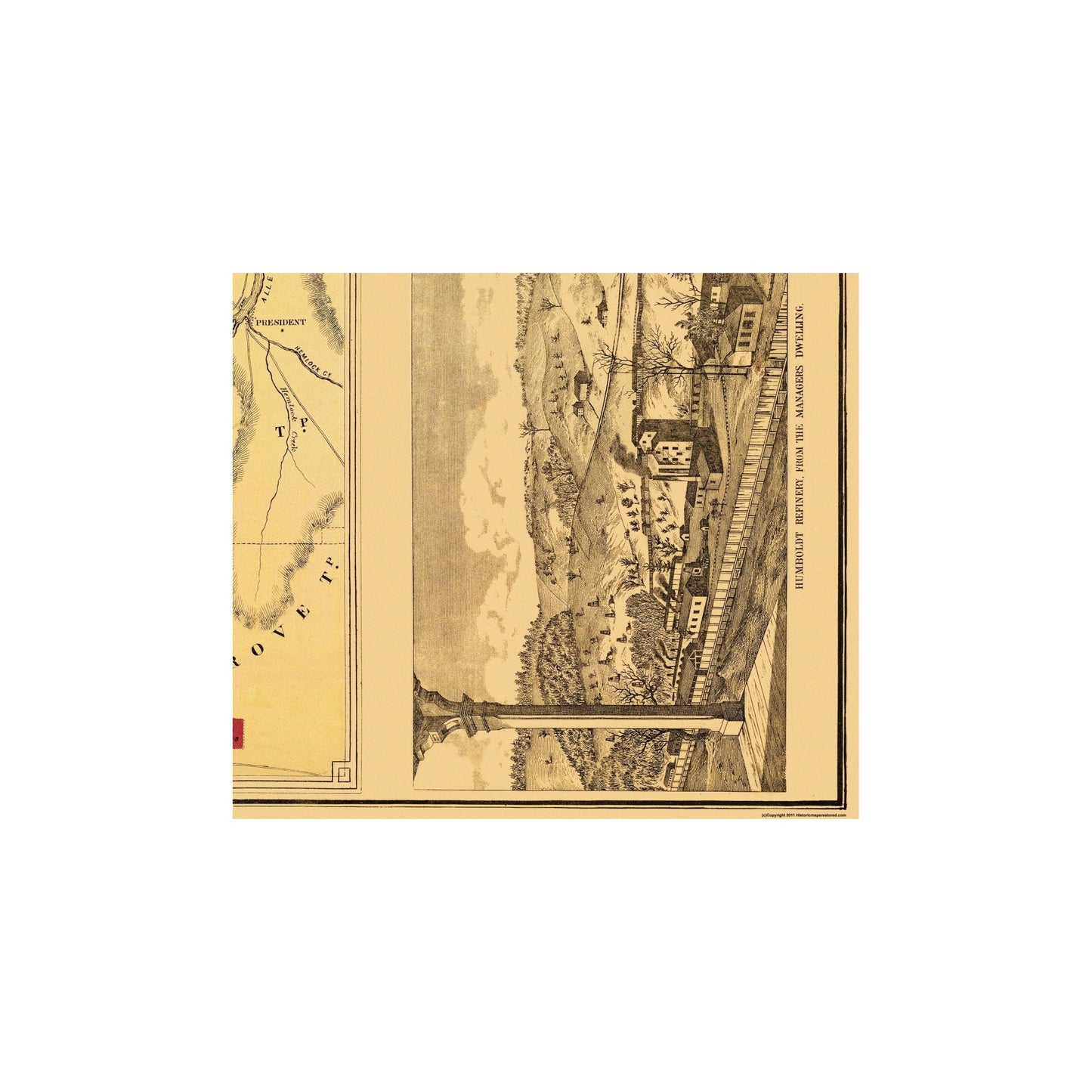 Historic Mine Map - Humboldt Mining Pennsylvania - Gibson 1865 - Vintage Wall Art