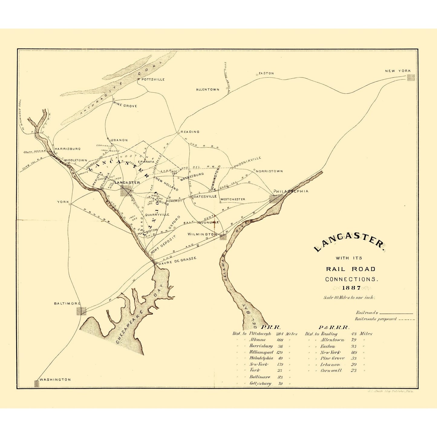 Historic Panoramic View - Lancaster Pennsylvania - 1887 - 26.47 x 23 - Vintage Wall Art