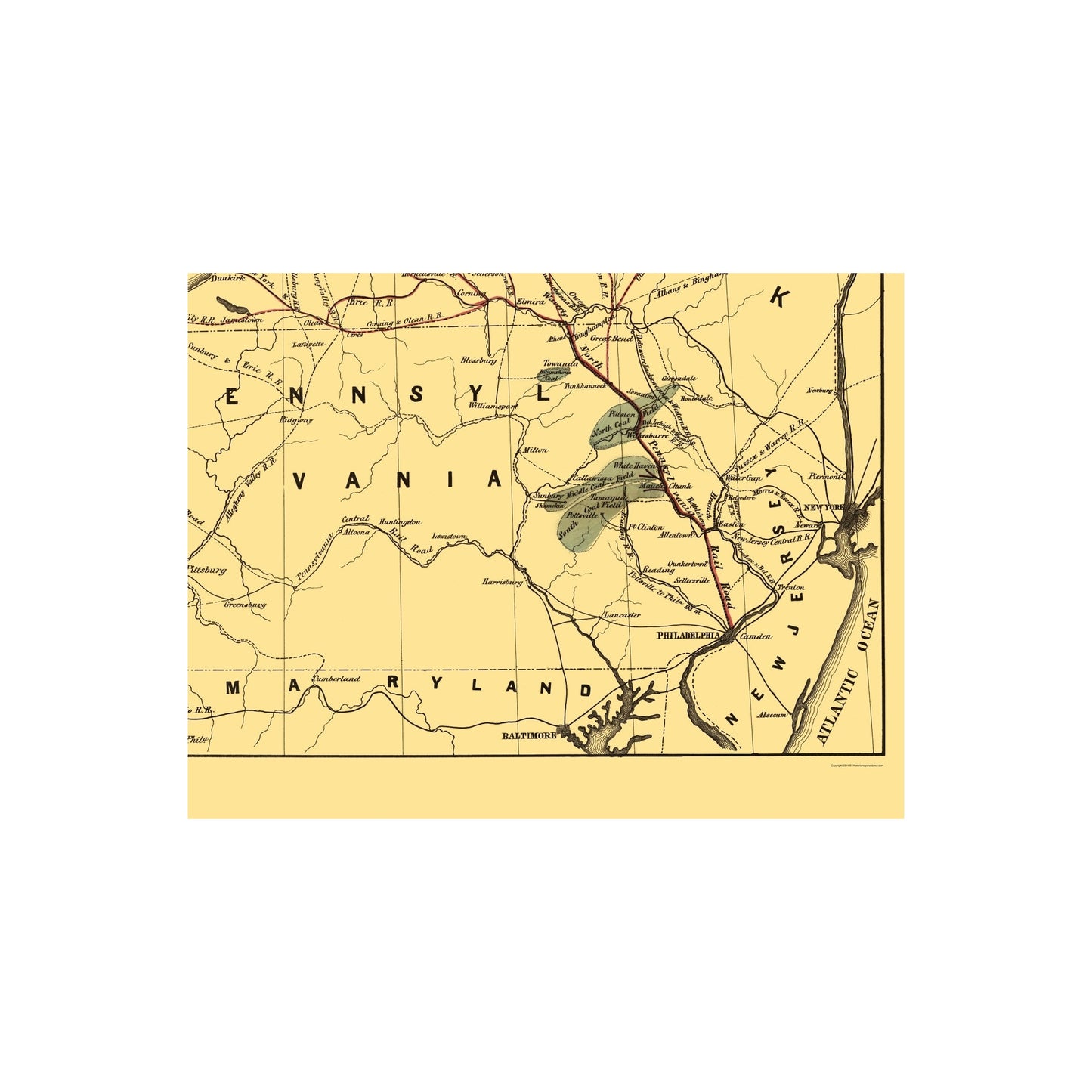 Railroad Map - North Pennsylvania Railroad - Kollner 1853 - Vintage Wall Art