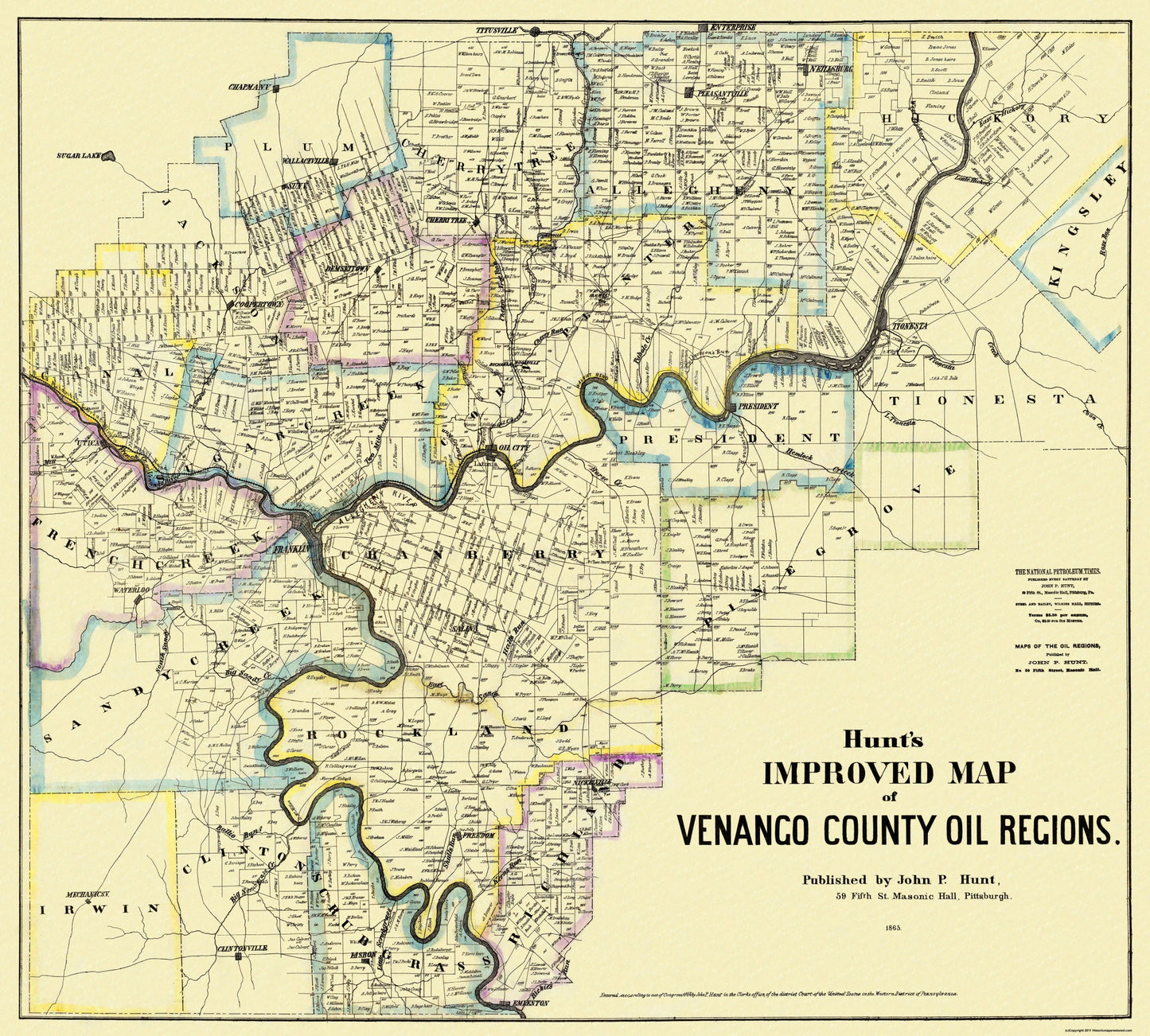 Historic County Map - Venango County Pennsylvania - Hunt 1865 - 25.56 x 23 - Vintage Wall Art