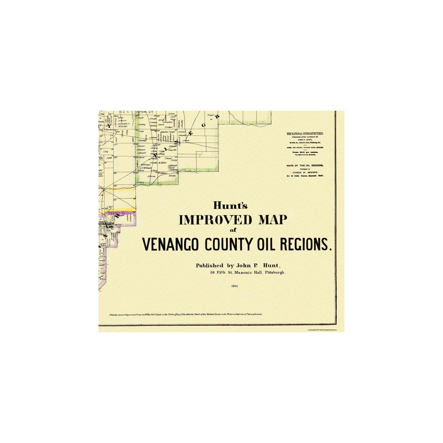 Historic County Map - Venango County Pennsylvania - Hunt 1865 - 25.56 x 23 - Vintage Wall Art