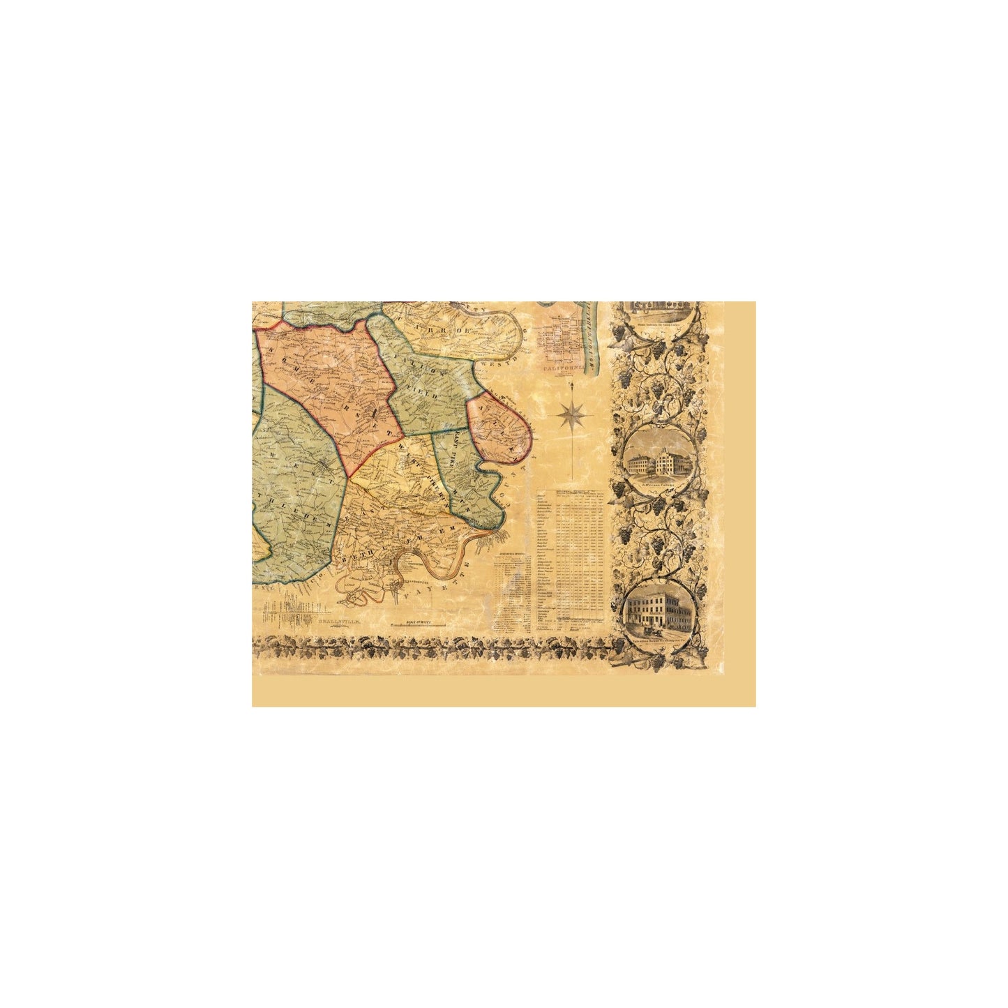 Historic County Map - Washington County Pennsylvania - Barker 1856 - 28.55 x 23 - Vintage Wall Art