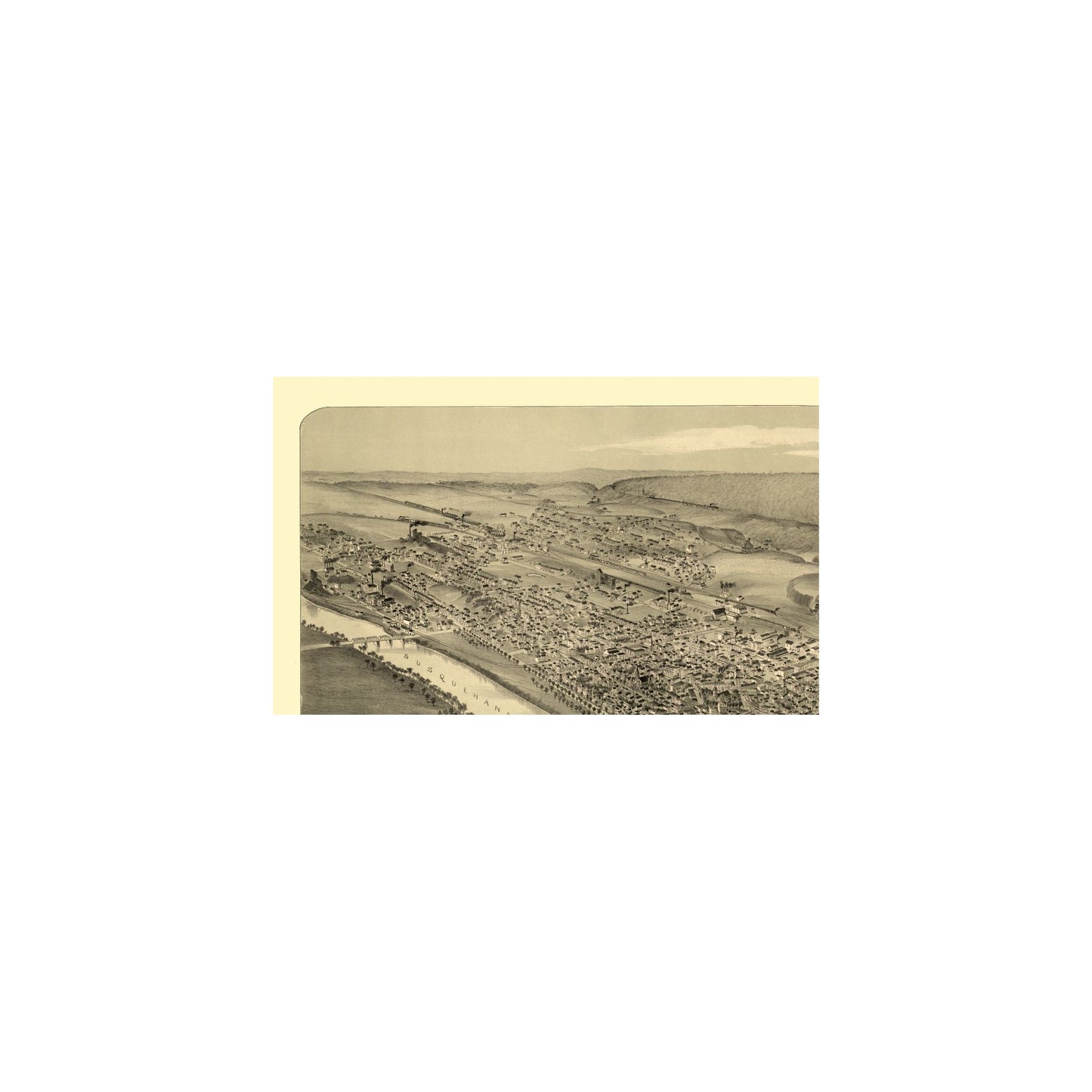 Historic Panoramic View - Wilkes Barre Pennsylvania - Moyer 1889 - 37.16 x 23 - Vintage Wall Art