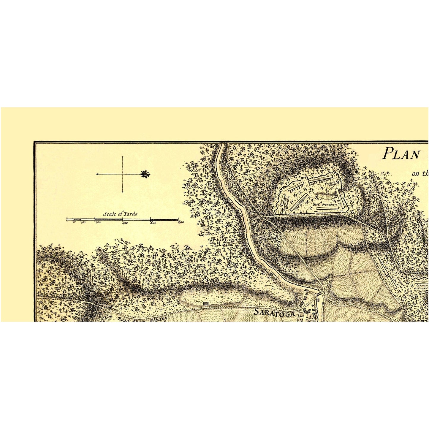 Historic Revolutionary War Map - Saratoga Burgoyne Position -  1777 - 23 x 31 - Vintage Wall Art