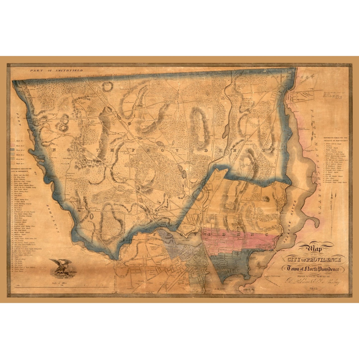 Historic City Map - North Providence Rhode Island - Cushing 1835 - 33.44 x 23 - Vintage Wall Art