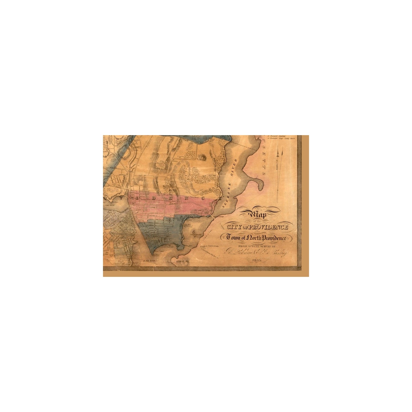 Historic City Map - North Providence Rhode Island - Cushing 1835 - 33.44 x 23 - Vintage Wall Art