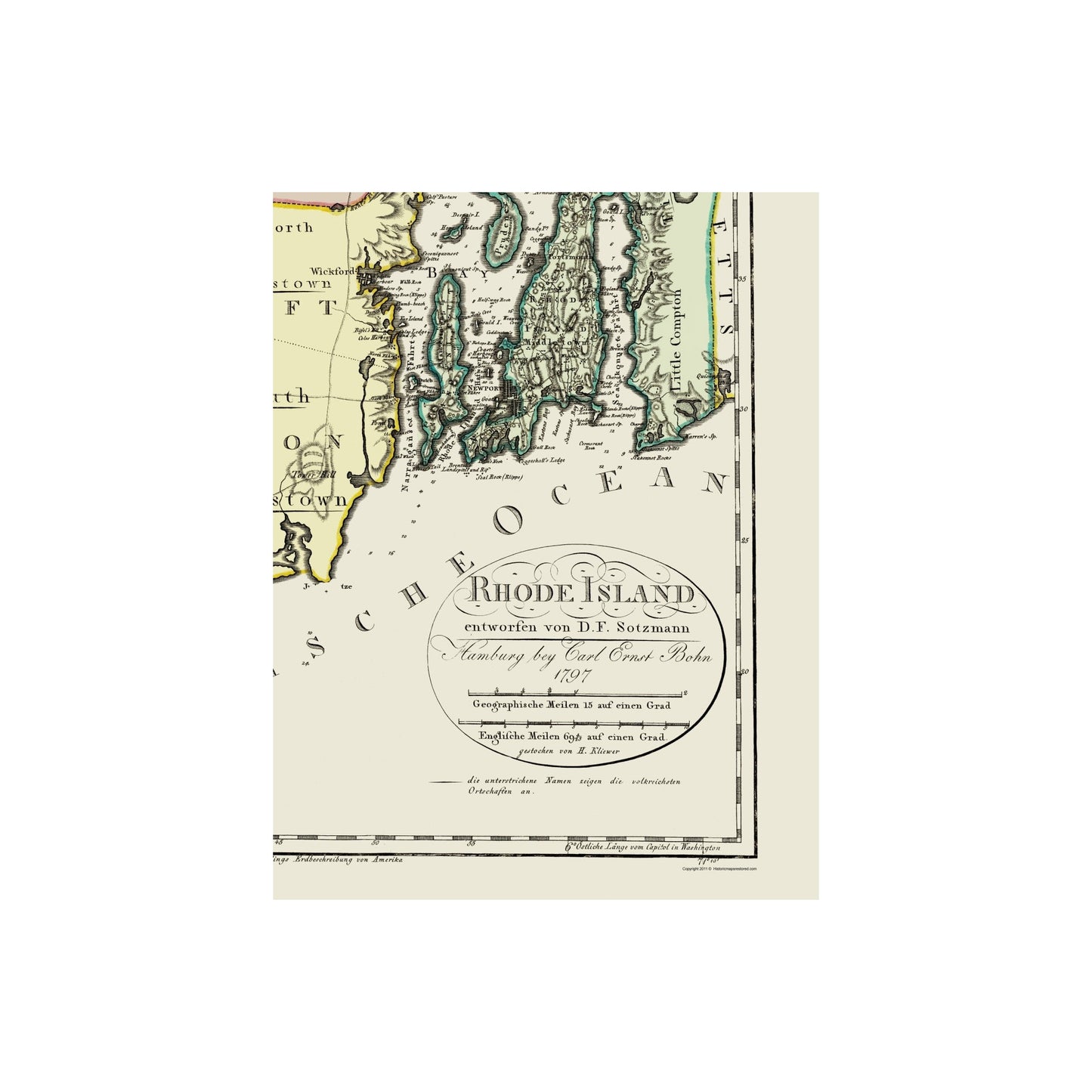 Historic State Map - Rhode Island - Bohn 1797 - 23 x 29.81 - Vintage Wall Art
