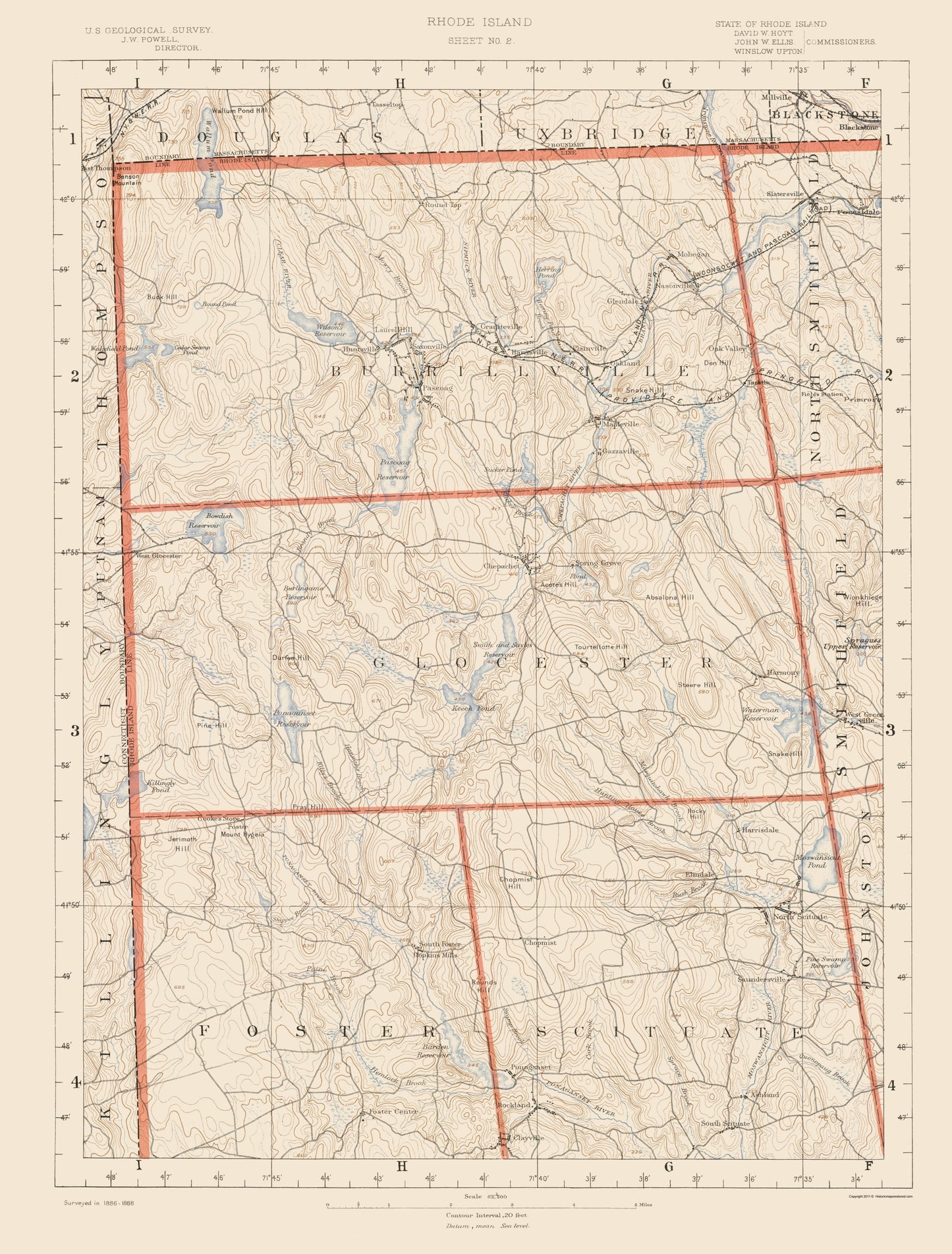 Topographical Map - Rhode Island Sheet 2 - USGS 1891 - 23 x 30.26 - Vintage Wall Art