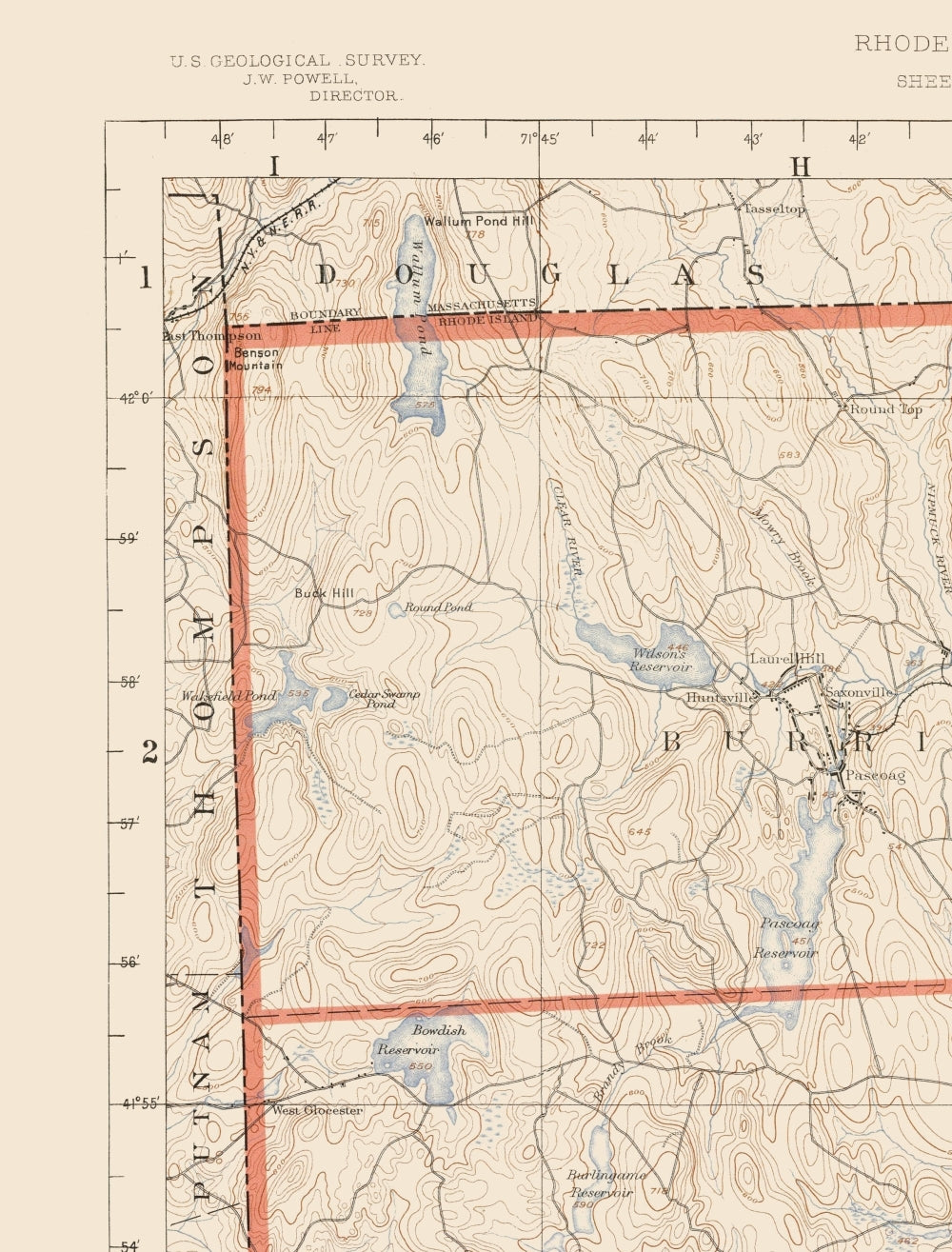 Topographical Map - Rhode Island Sheet 2 - USGS 1891 - 23 x 30.26 - Vintage Wall Art