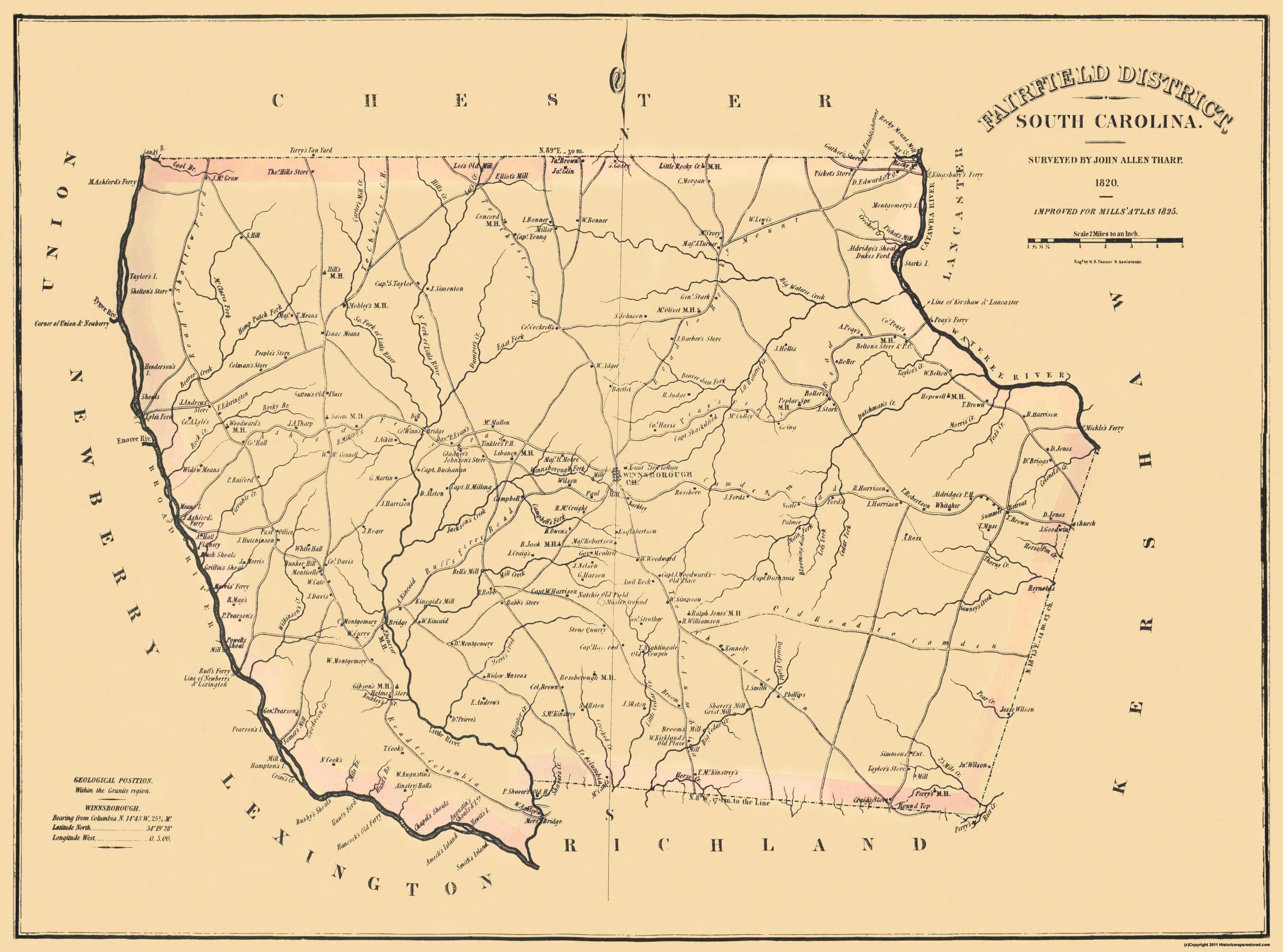 Historic County Map - Fairfield County South Carolina - Mills 1825 - 3