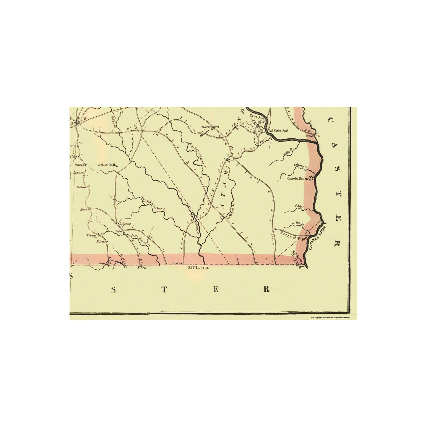 Historic County Map - York County South Carolina - Mills 1825 - 31 x 23 - Vintage Wall Art