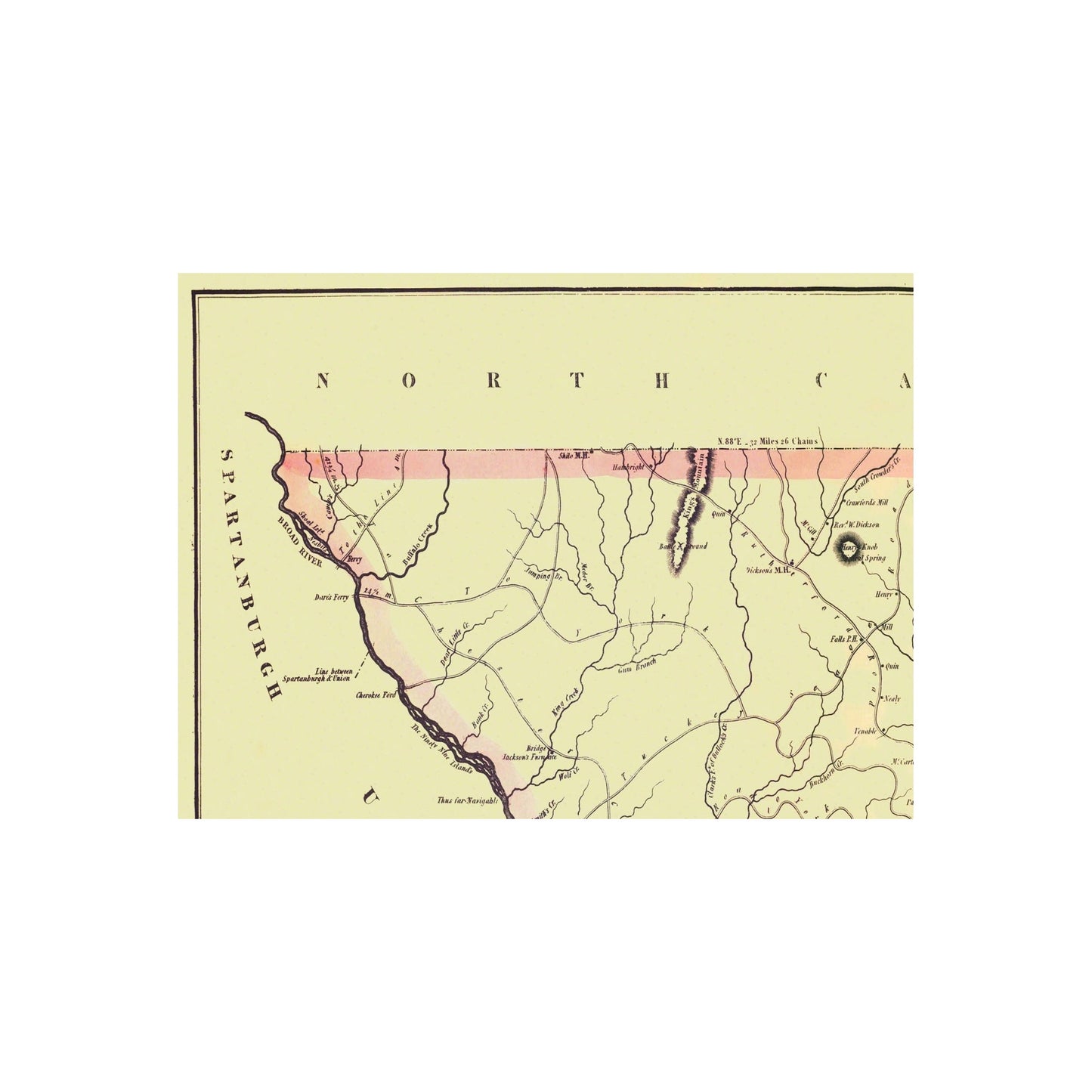 Historic County Map - York County South Carolina - Mills 1825 - 31 x 23 - Vintage Wall Art