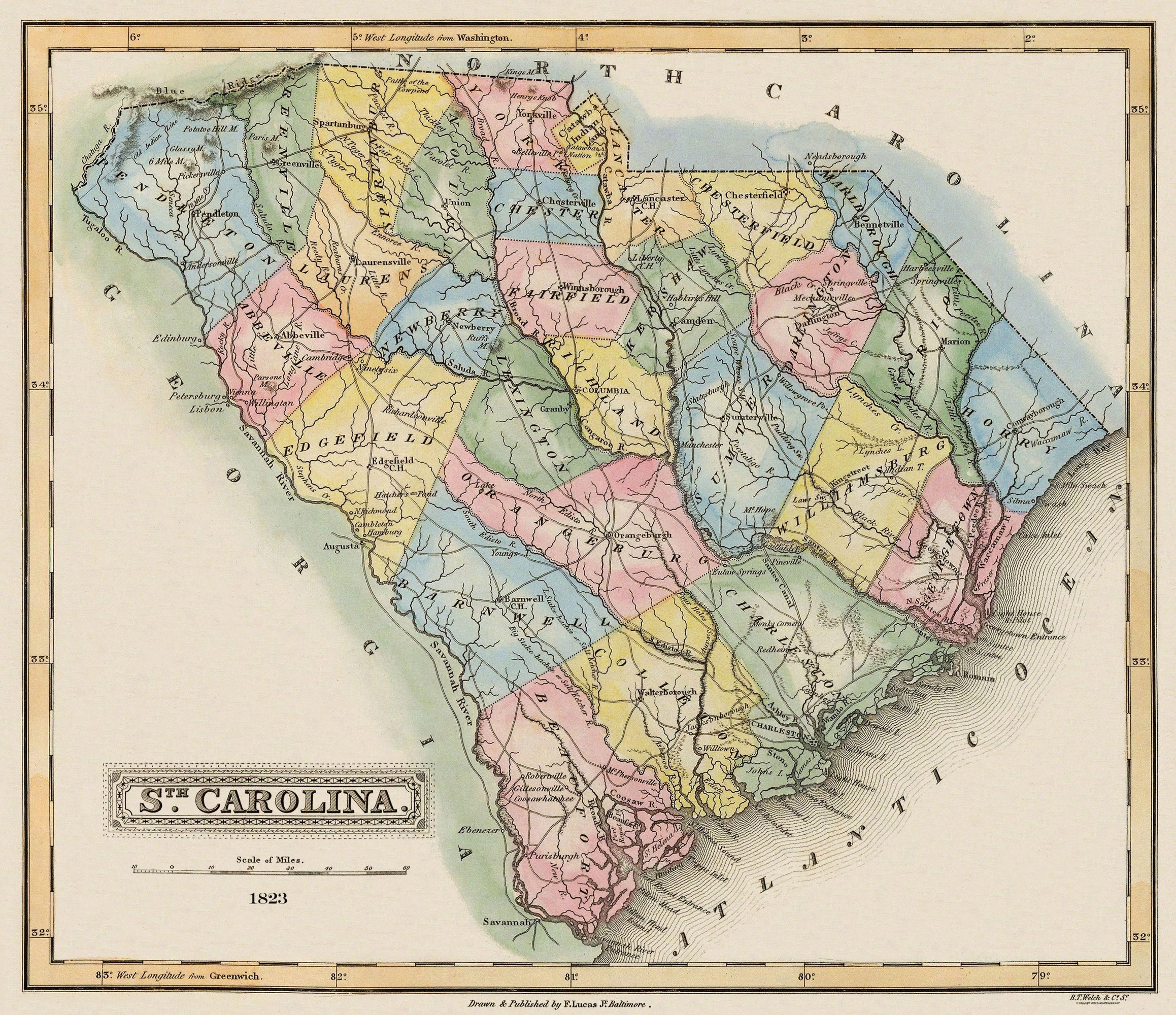 Historic State Map South Carolina Lucas 1823 Vintage Wall Art historic-state-map-south-carolina-lucas-1823-vintage-wall-art
