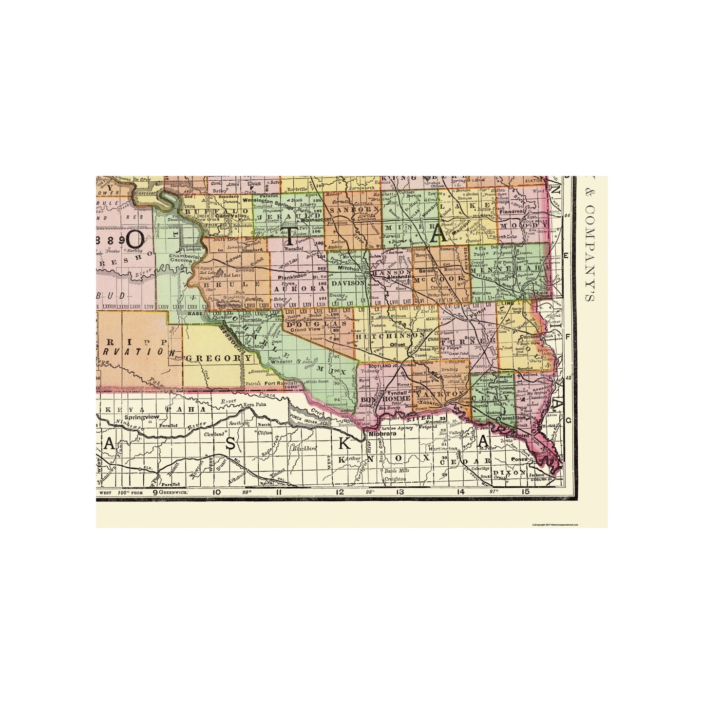 Historic State Map - South Dakota - Rand McNally 1897 - 33.44 x 23 - Vintage Wall Art
