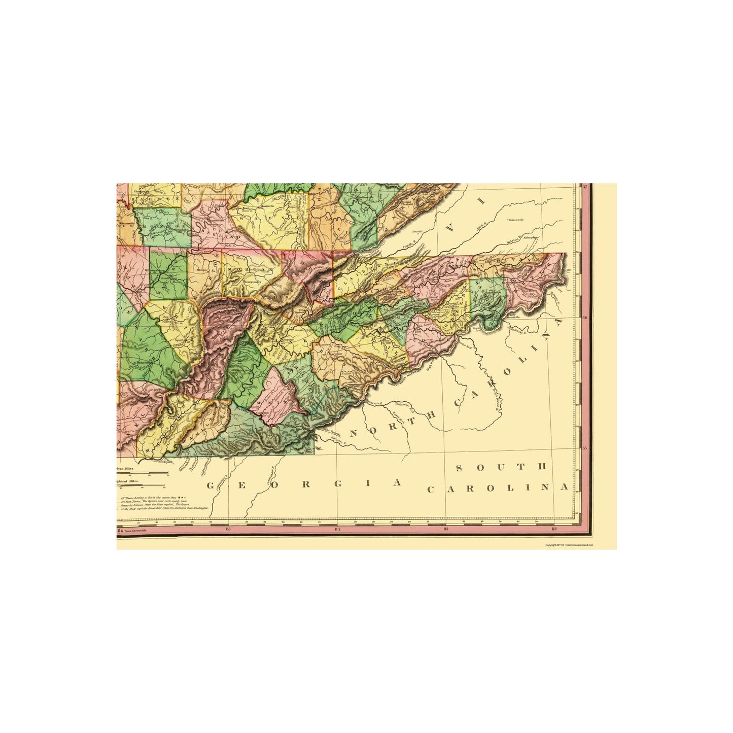 Historic State Map - Kentucky Tennessee Part of Illinois - Tanner 1823 - 23 x 31.41 - Vintage Wall Art