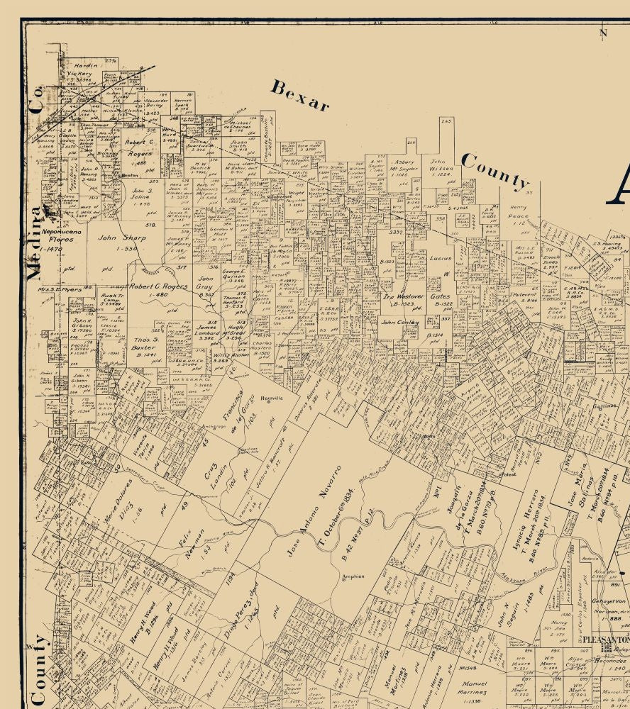 Historic County Map - Atascosa County Texas - Rosenberg 1894 - 23 x 25.90 - Vintage Wall Art