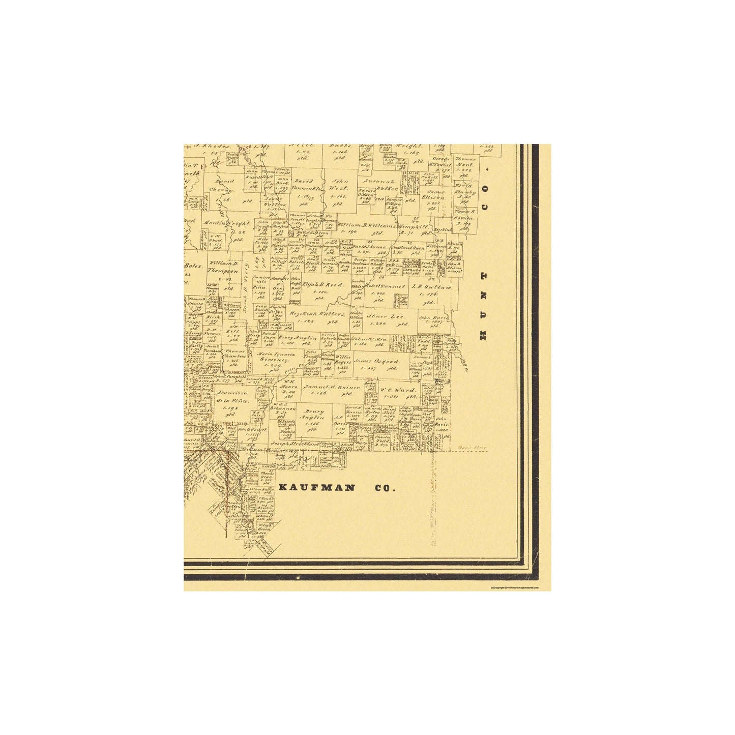 Historic County Map - Collin Texas - Rosenberg 1861 - Vintage Wall Art