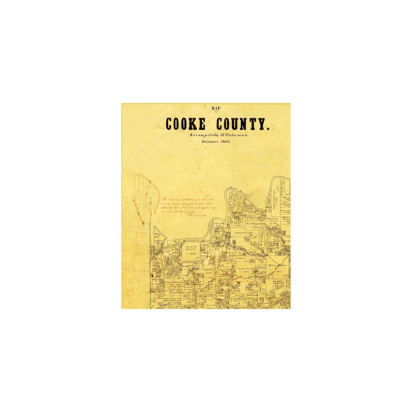 Historic County Map - Cooke County Texas - General Land Office 1868 - 23 x 27.98 - Vintage Wall Art
