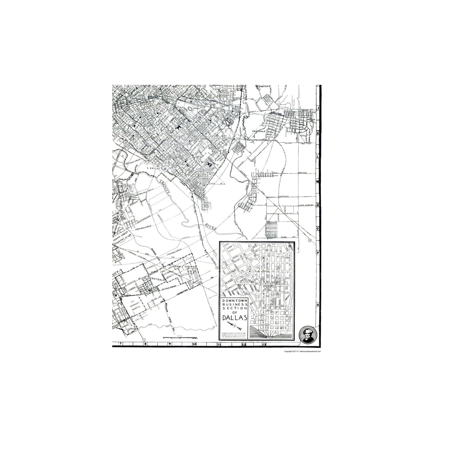 Historic City Map - Dallas Texas - Ashburn 1942 - Vintage Wall Art