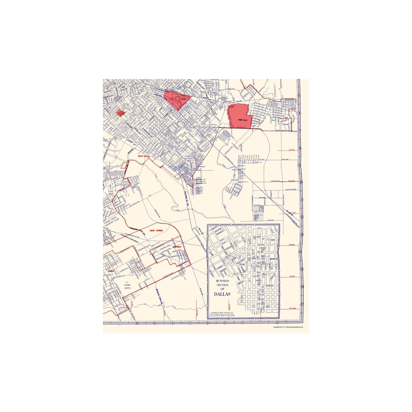 Historic City Map - Dallas Texas - Ashburn 1947 - Vintage Wall Art