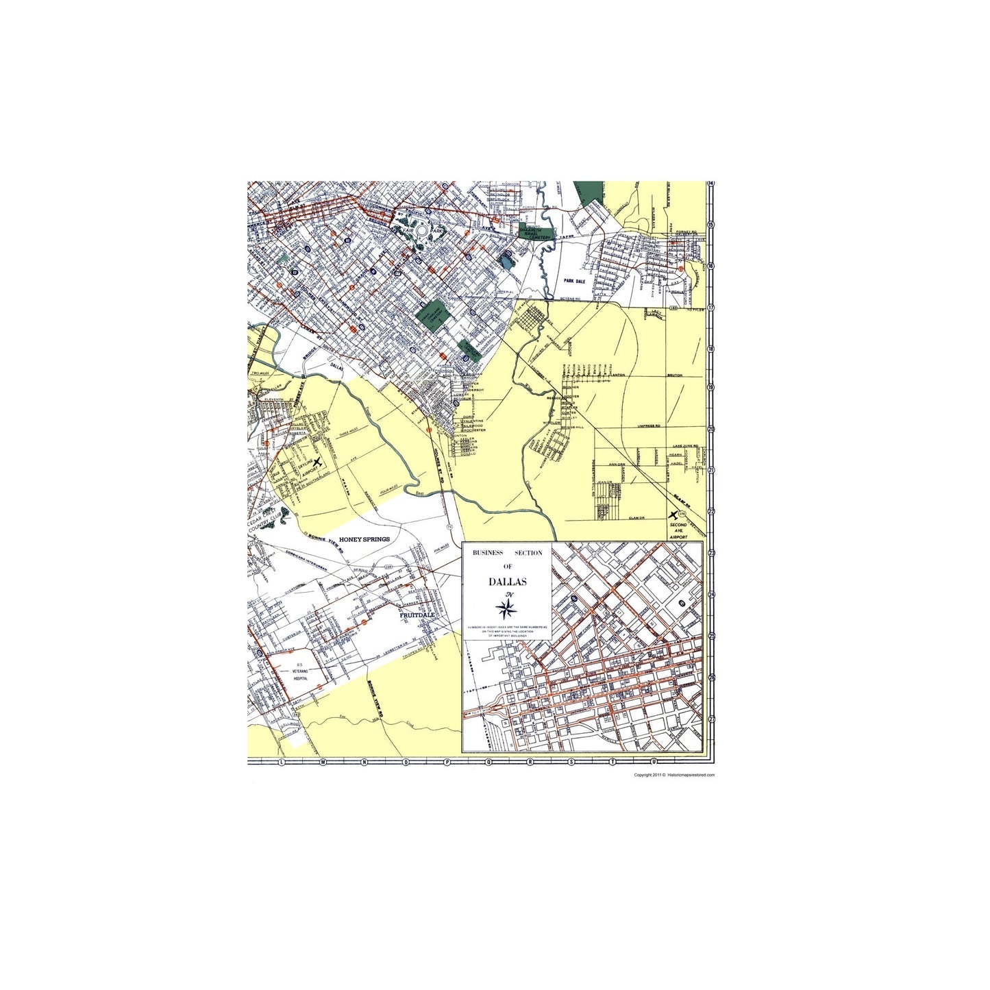 Historic City Map - Dallas Texas - Ashburn 1948 - Vintage Wall Art