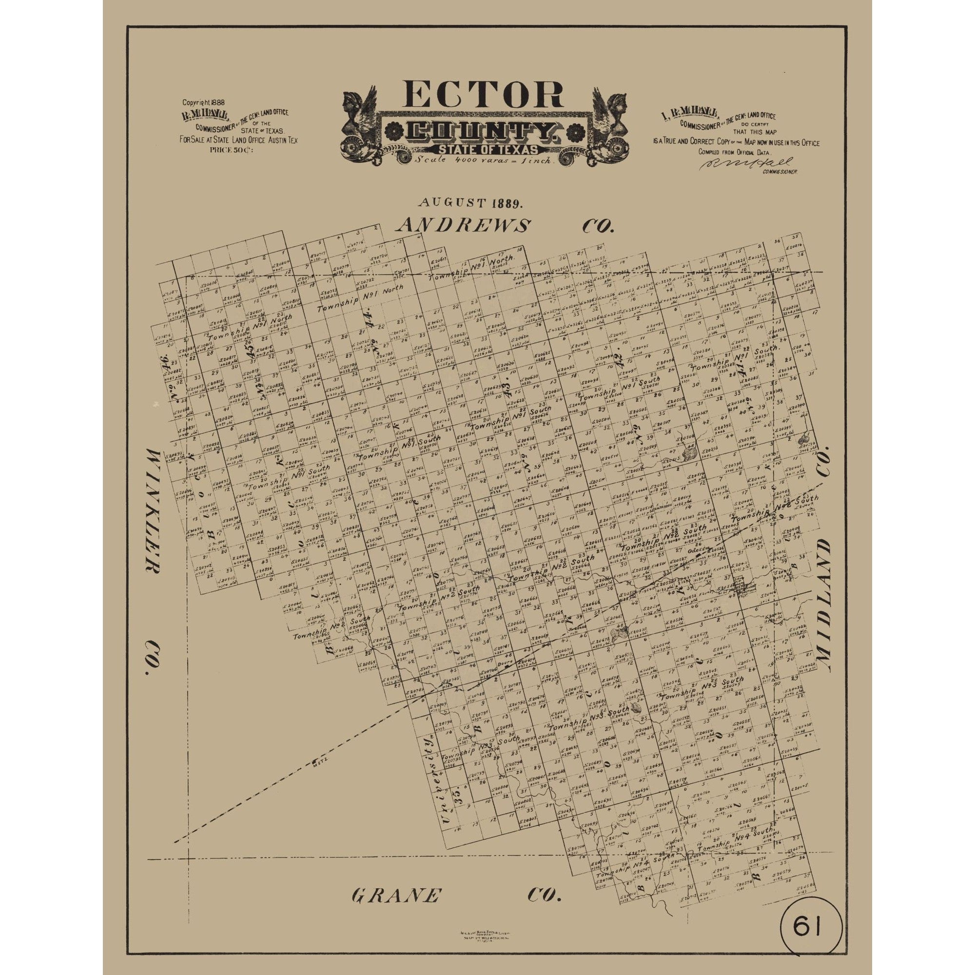 Historic County Map Ector County Texas Hall 1889 23 x 29 15 Vi Historic County Map Ector County Texas Hall 1889 23 x 29 15 Vi