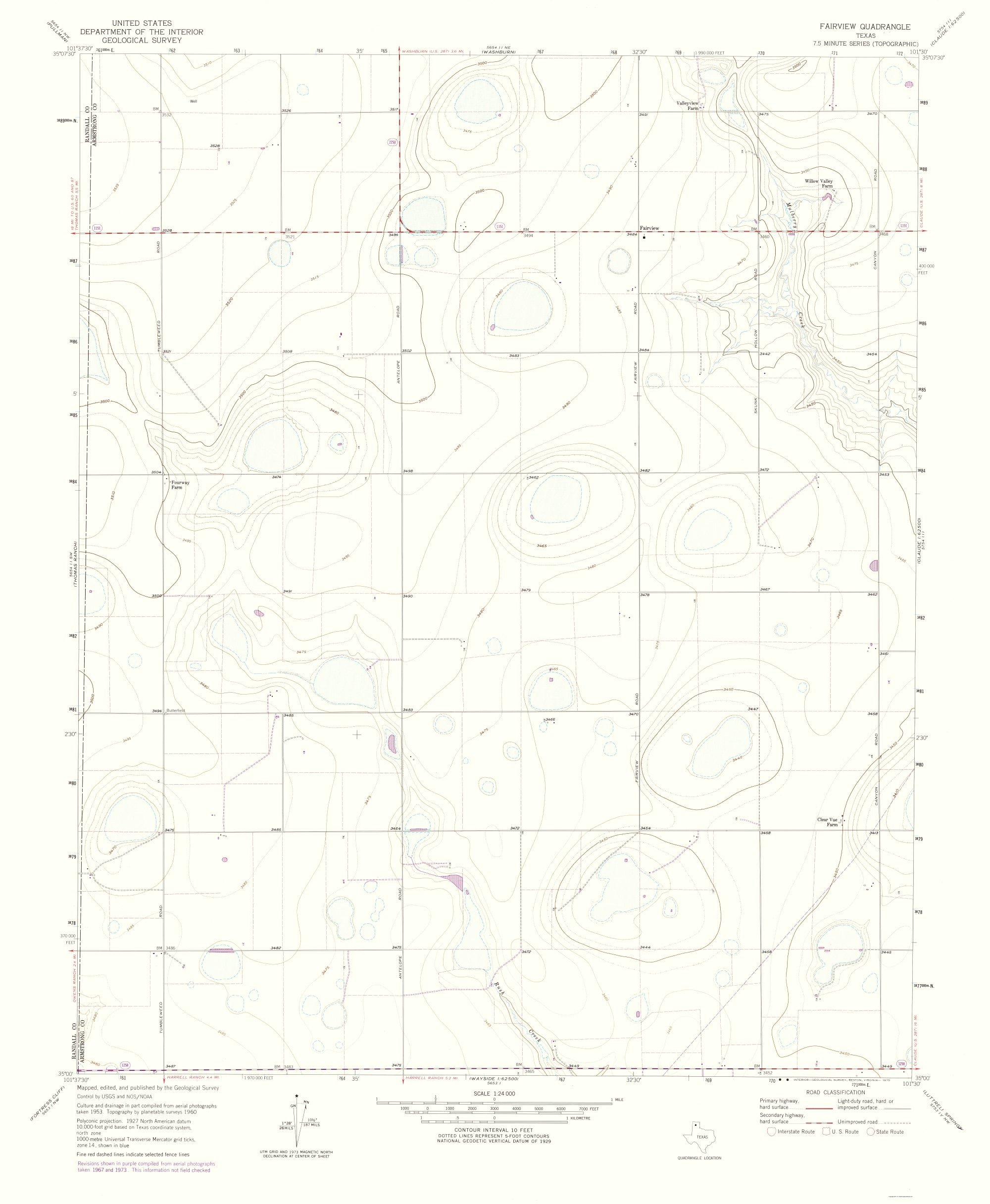 Topographical Map - Fairview Texas Quad - Usgs 1975 - 23 X 27.97 - Vin 