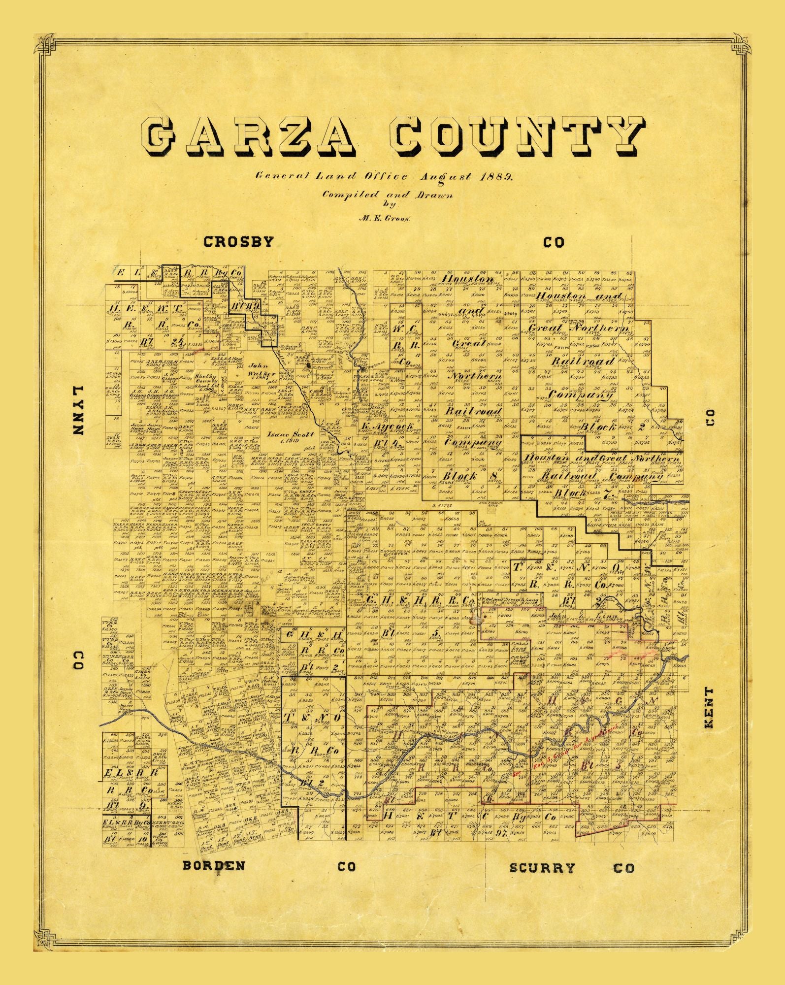 Historic County Map - Garza County Texas - Groos 1889 - 23 X 28.86 - V 