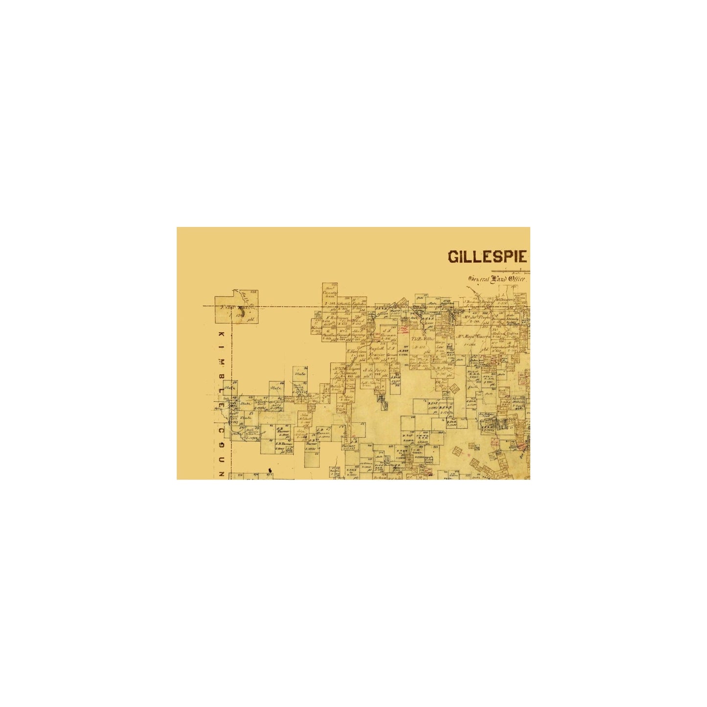 Historic County Map - Gillespie County Texas - General Land Office 1873 - 32.16 x 23 - Vintage Wall Art