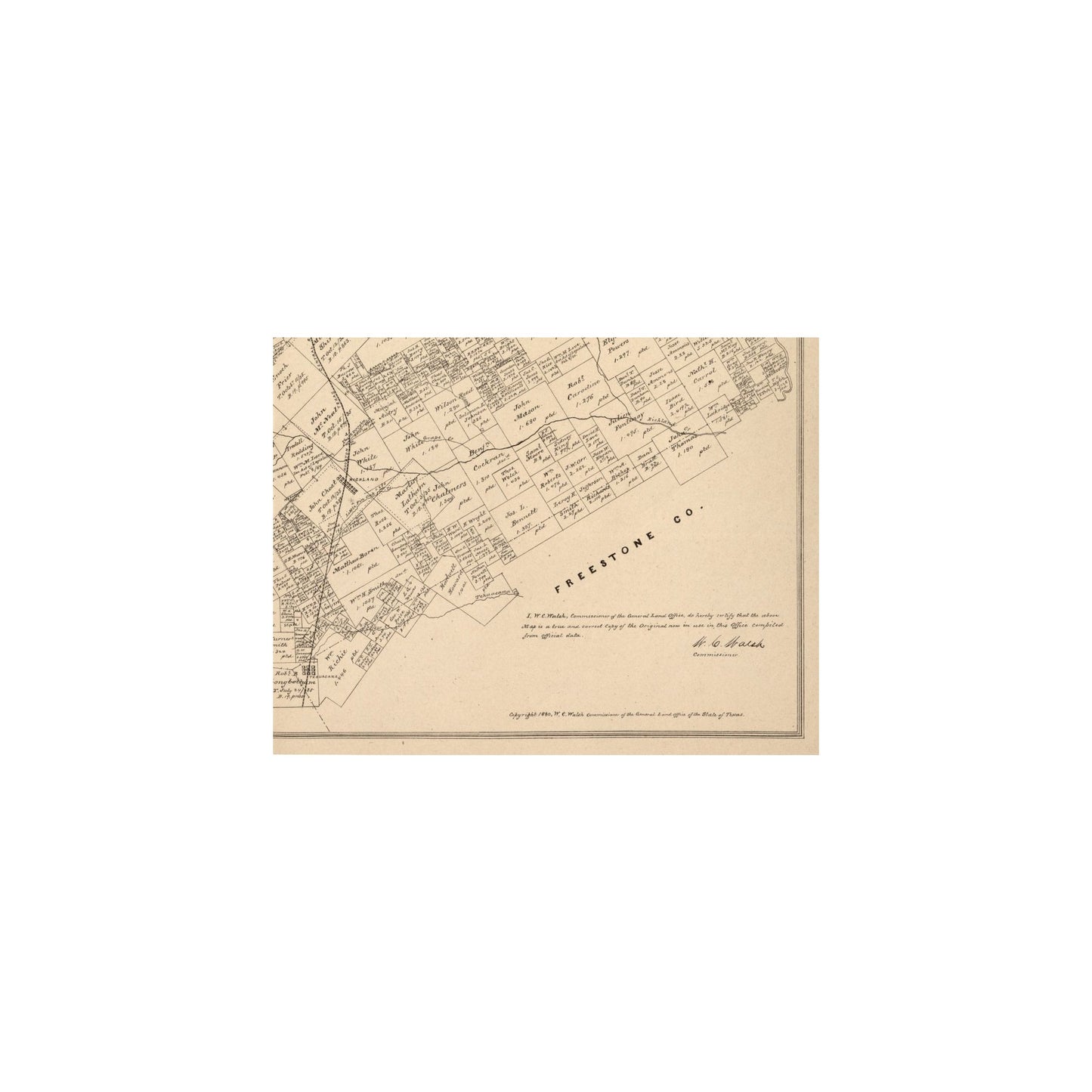 Historic County Map - Navarro County Texas - Walsh 1880 - 30.07 x 23 - Vintage Wall Art