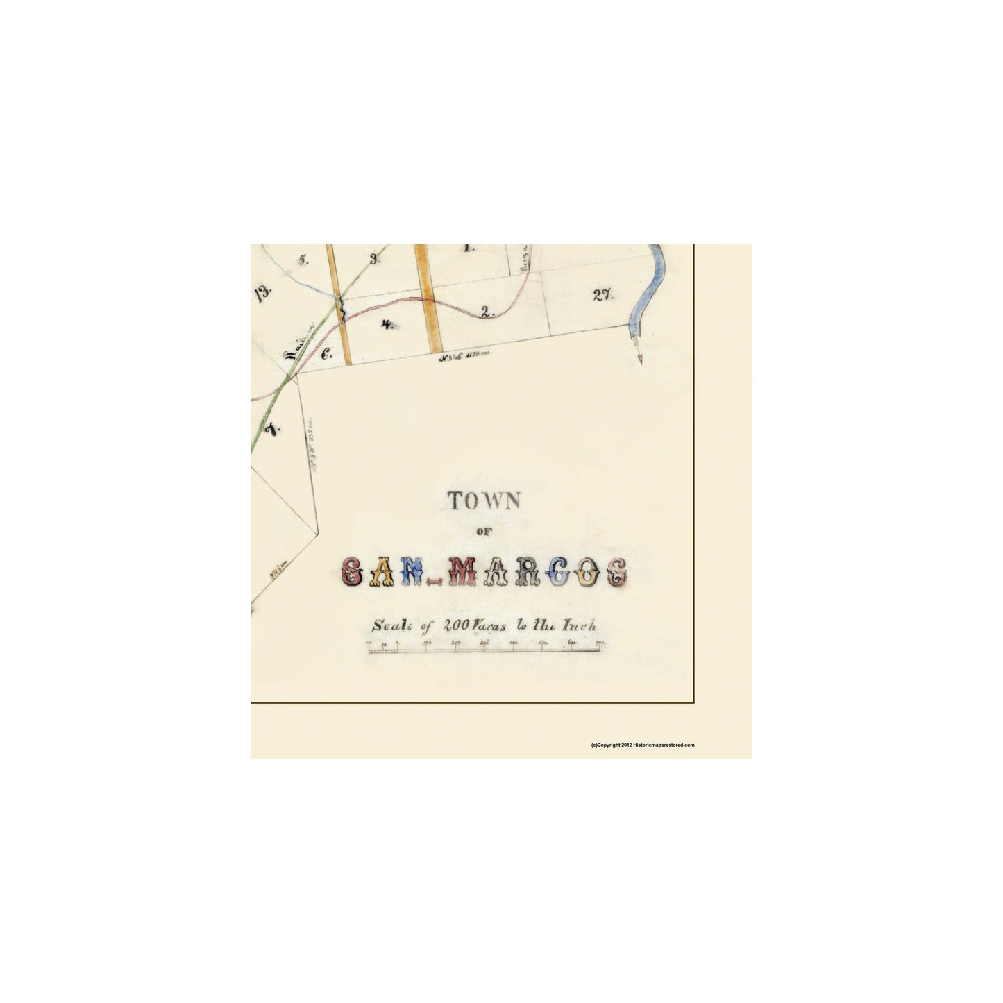 Historic City Map - San Marcos Texas - Mason 1881 - 23 x 23.61 - Vintage Wall Art