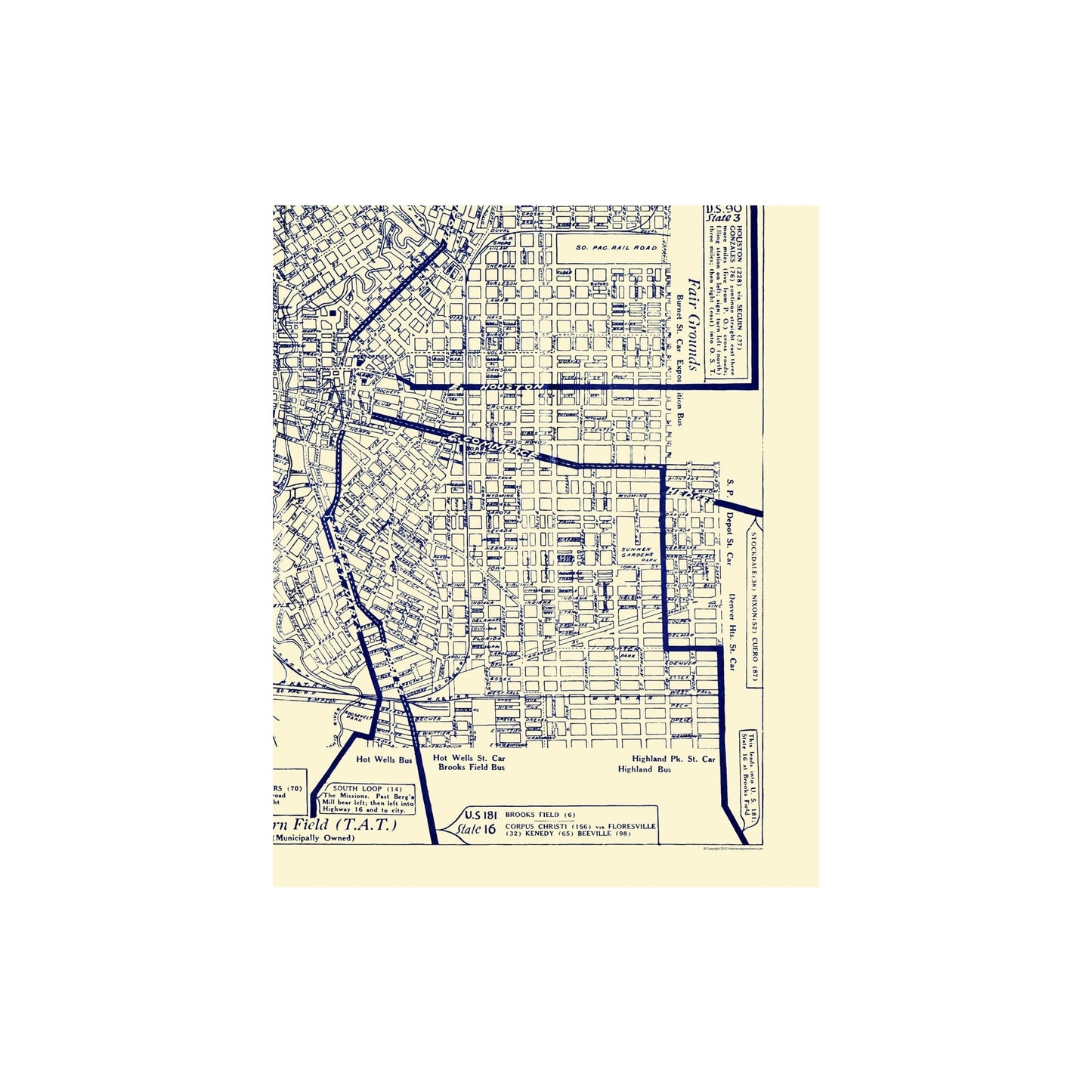 Historic City Map - San Antonio Texas Highway Finder - 1929 - 23 x 28.73 - Vintage Wall Art