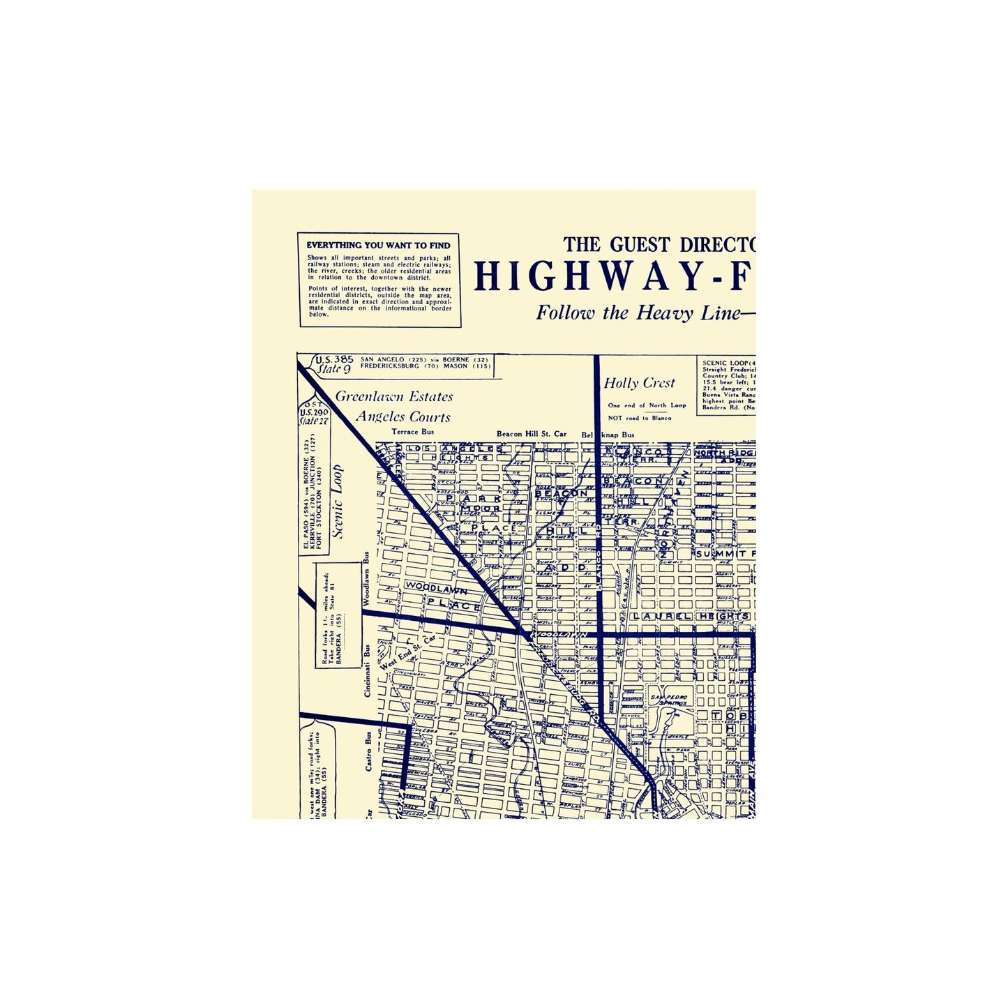Historic City Map - San Antonio Texas Highway Finder - 1929 - 23 x 28.73 - Vintage Wall Art