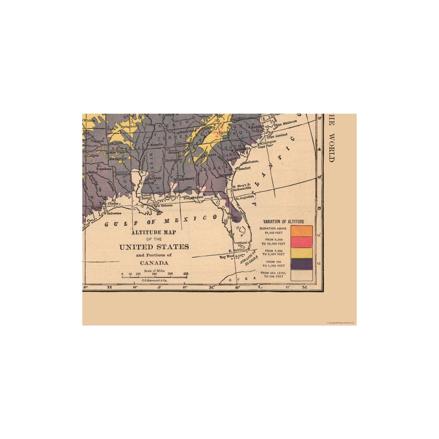 Historic State Map - United States Canada Altitude - Hammond 1910 - 29.79 x 23 - Vintage Wall Art