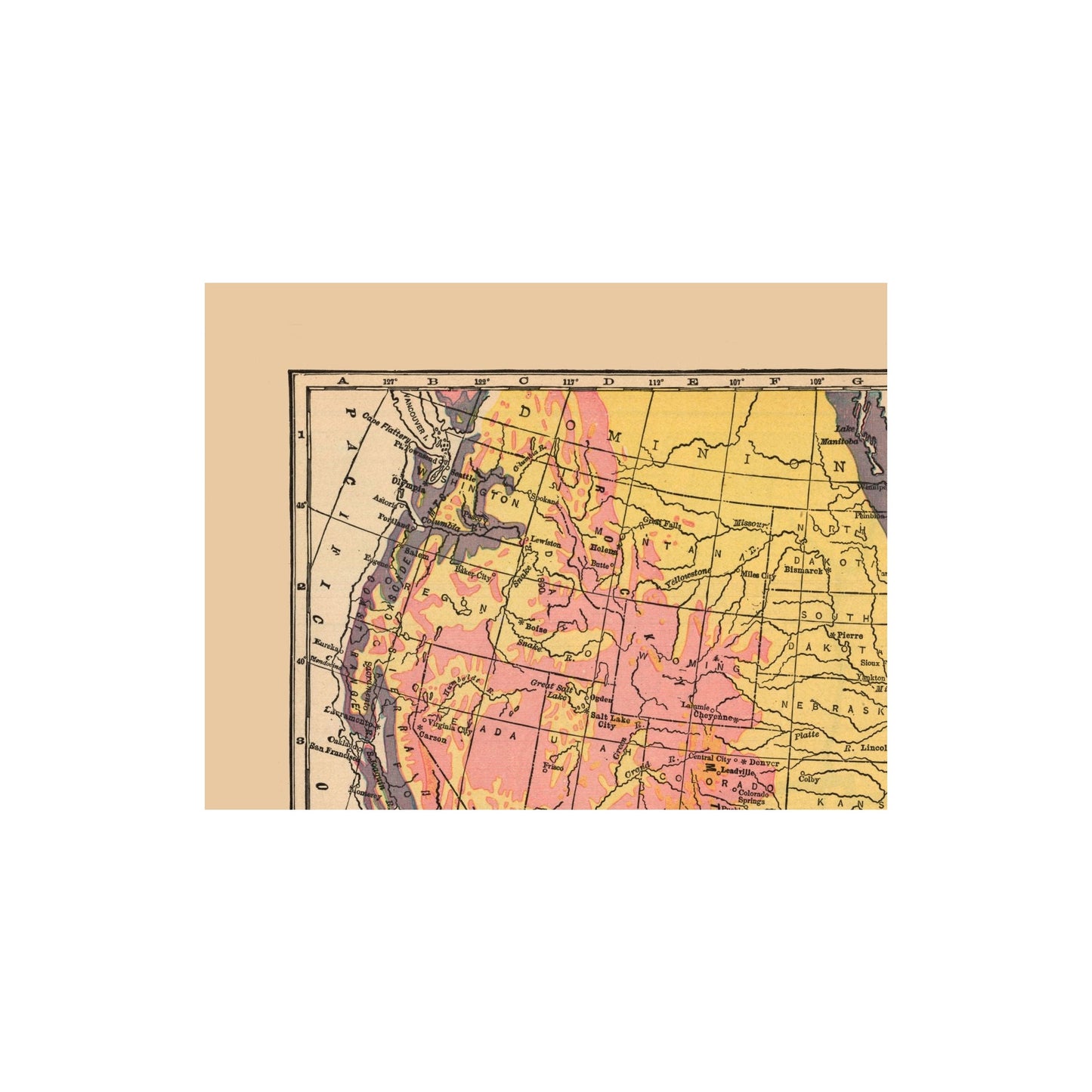 Historic State Map - United States Canada Altitude - Hammond 1910 - 29.79 x 23 - Vintage Wall Art