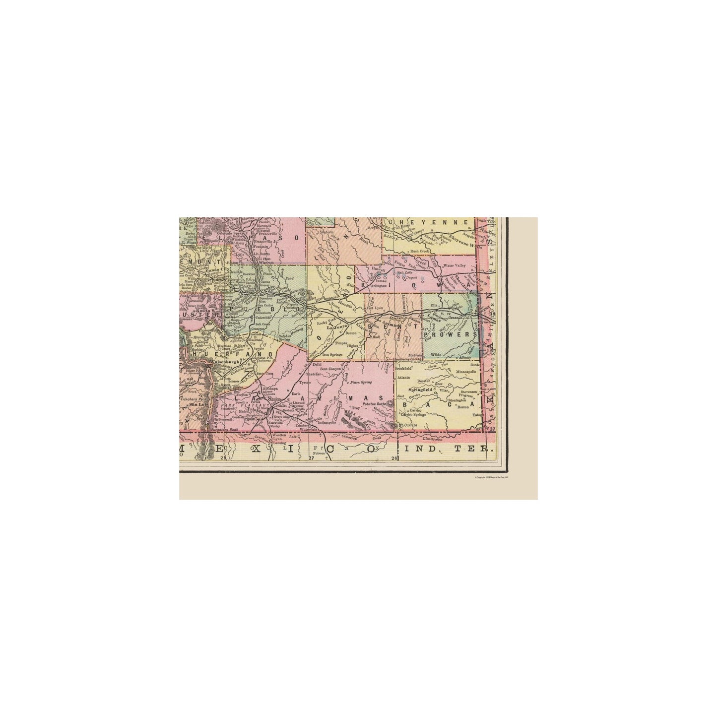 Historic State Map - Colorado - Cram 1892 - 29.17 x 23 - Vintage Wall Art