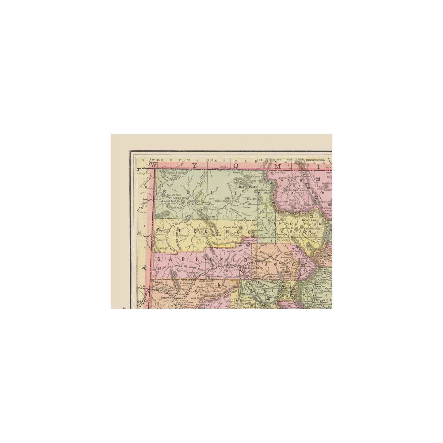 Historic State Map - Colorado - Cram 1892 - 29.17 x 23 - Vintage Wall Art