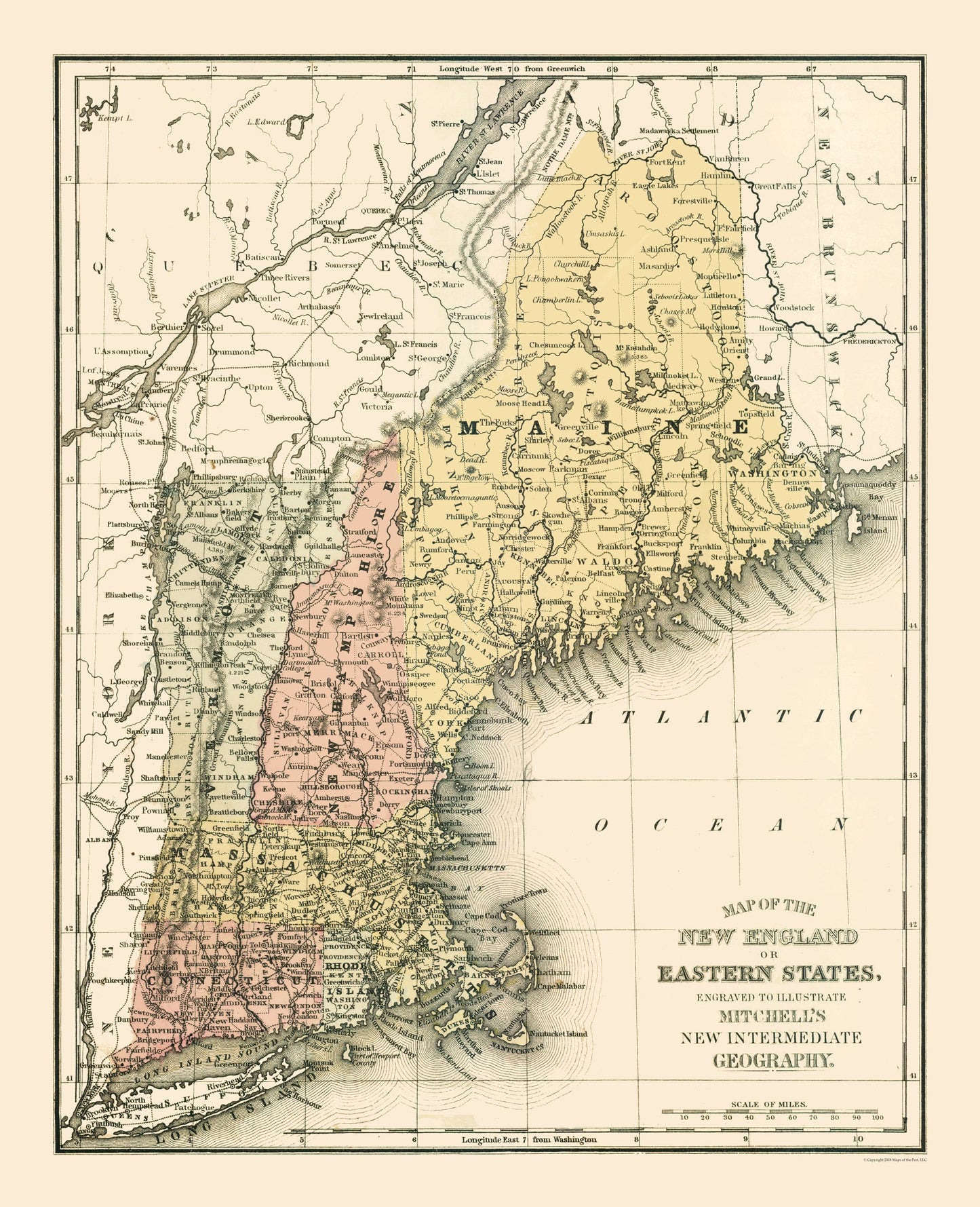 Historic State Map - United States Eastern - Mitchell 1877 - 23 x 28.31 - Vintage Wall Art