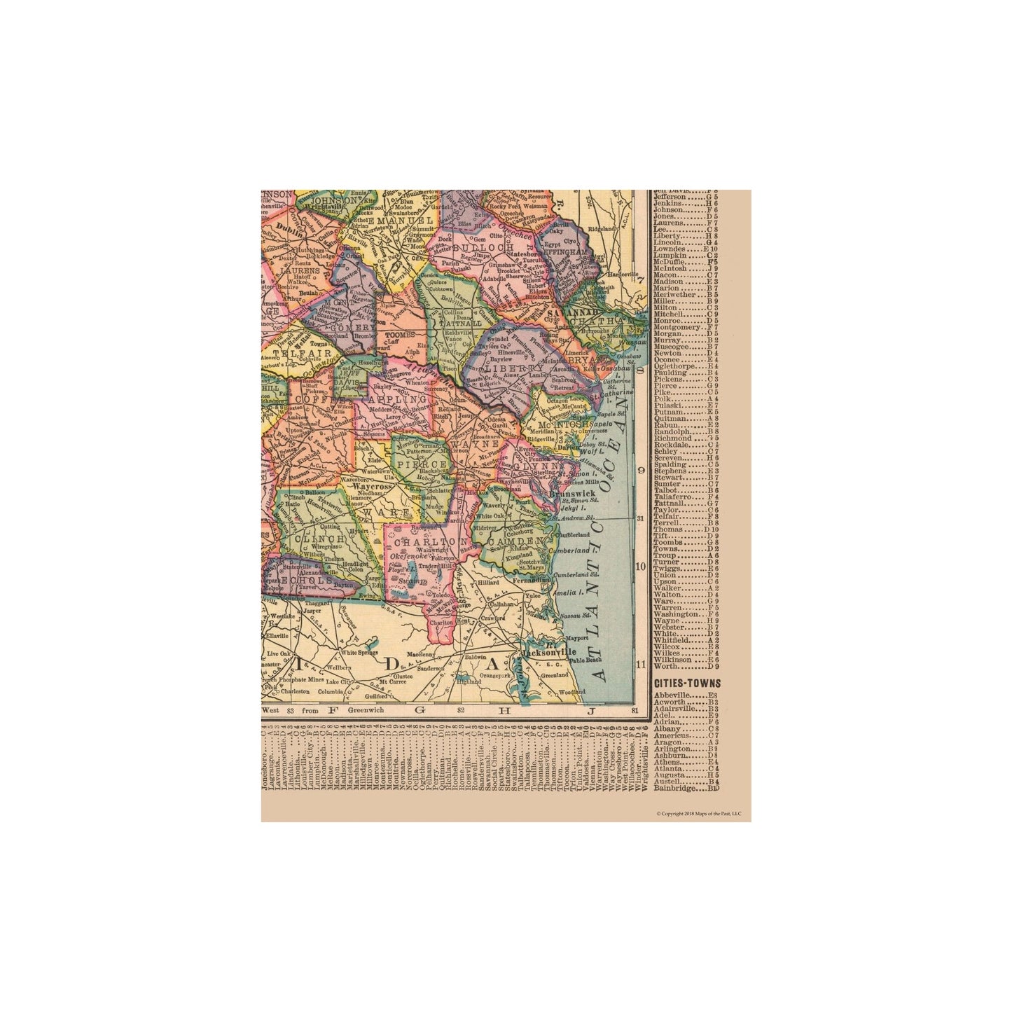 Historic State Map - Georgia - Hammond 1910 - Vintage Wall Art