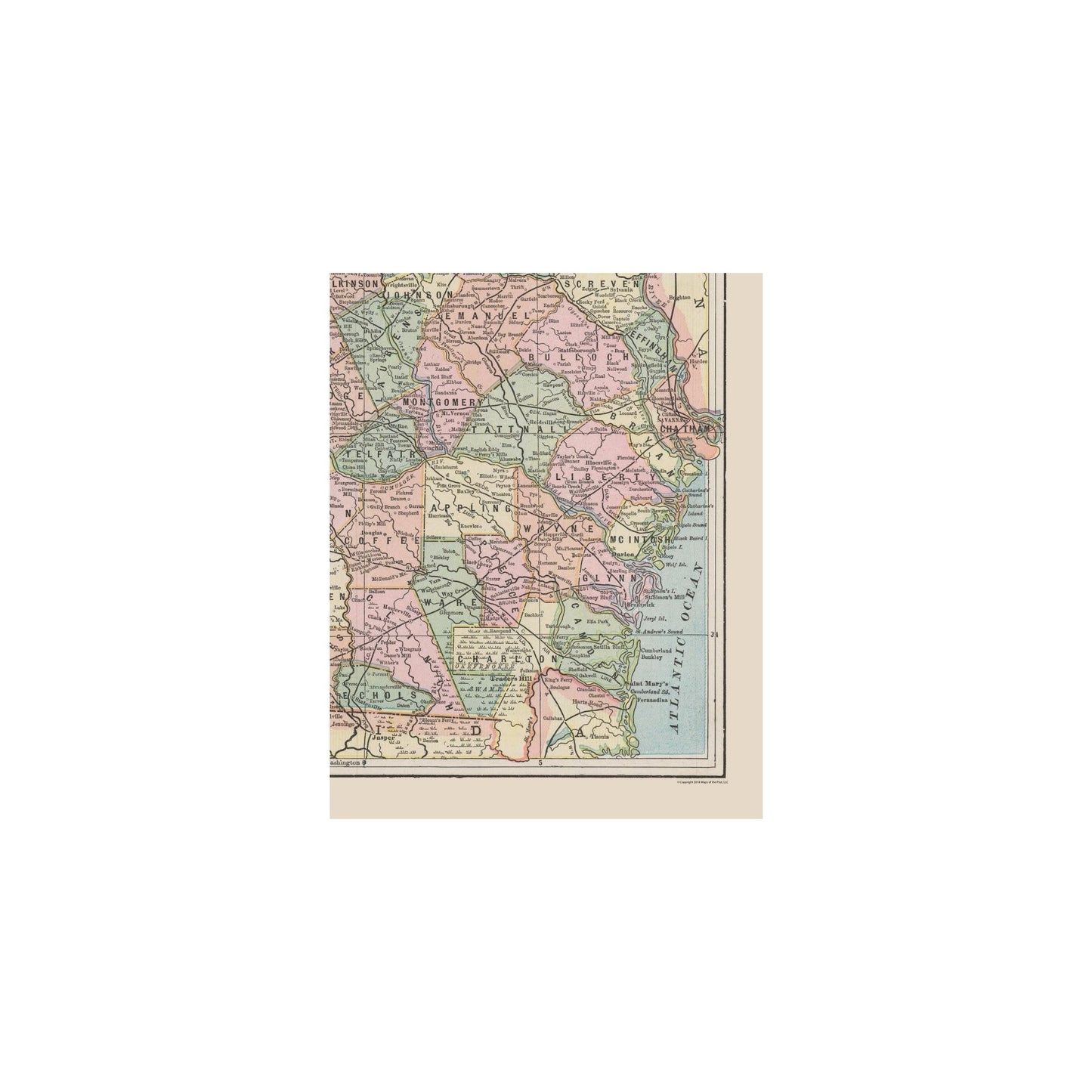 Historic State Map - Georgia - Cram 1892 - Vintage Wall Art