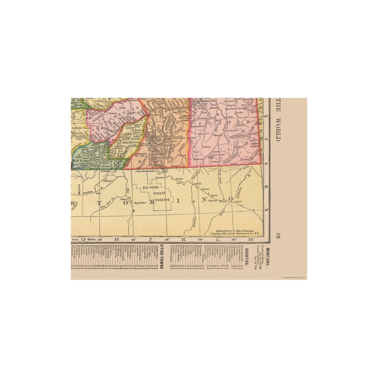 Historic State Map - Montana - Hammond 1910 - Vintage Wall Art
