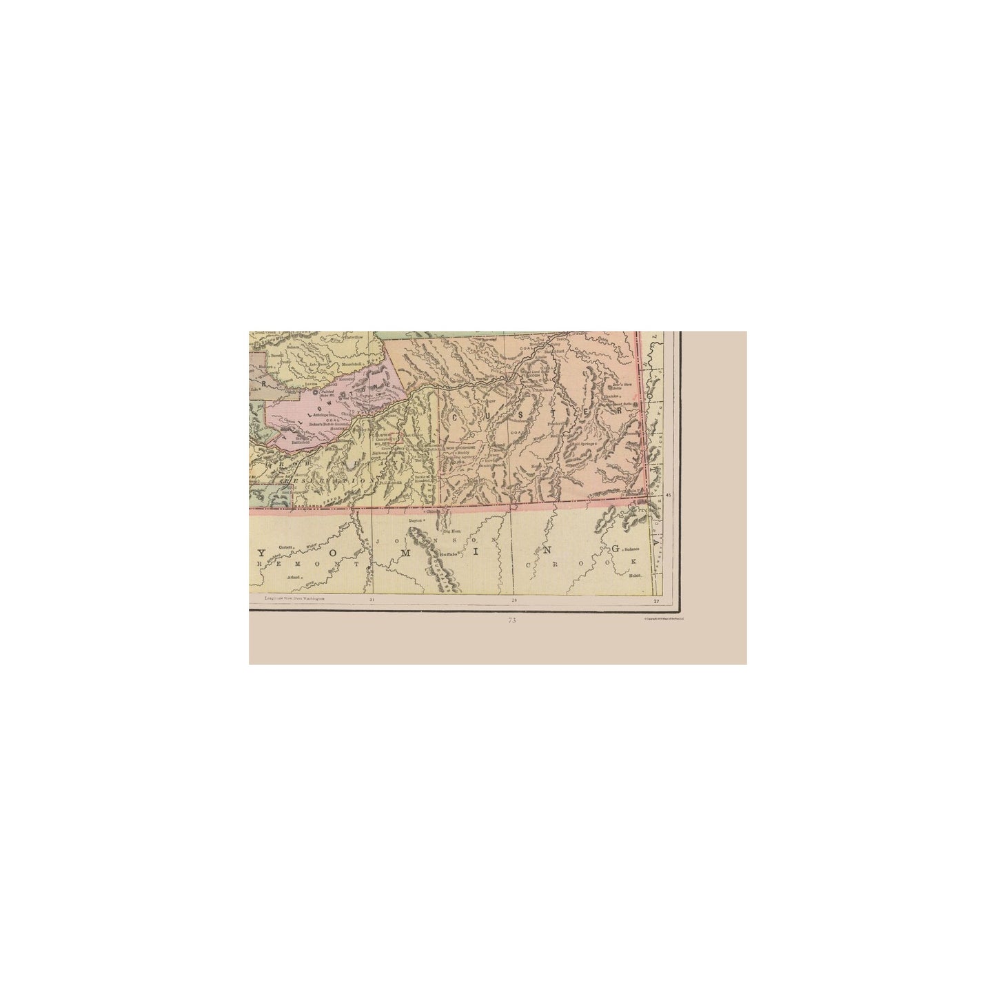 Historic State Map - Montana - Cram 1892 - Vintage Wall Art